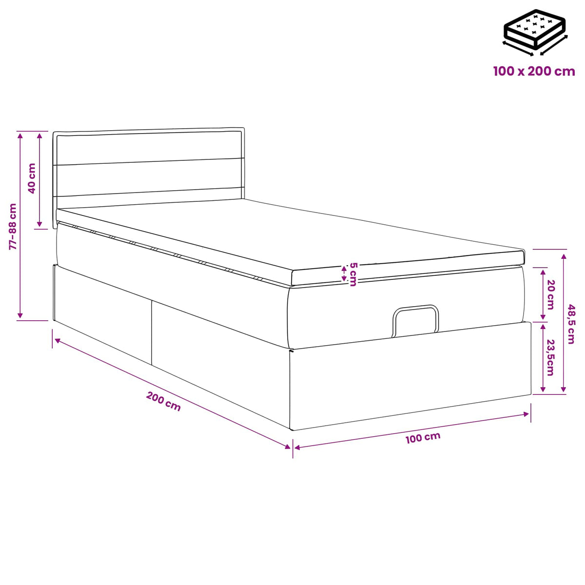 Krevet od pjene s madracem i LED-om Plava 100 x 200 cm Tkanina