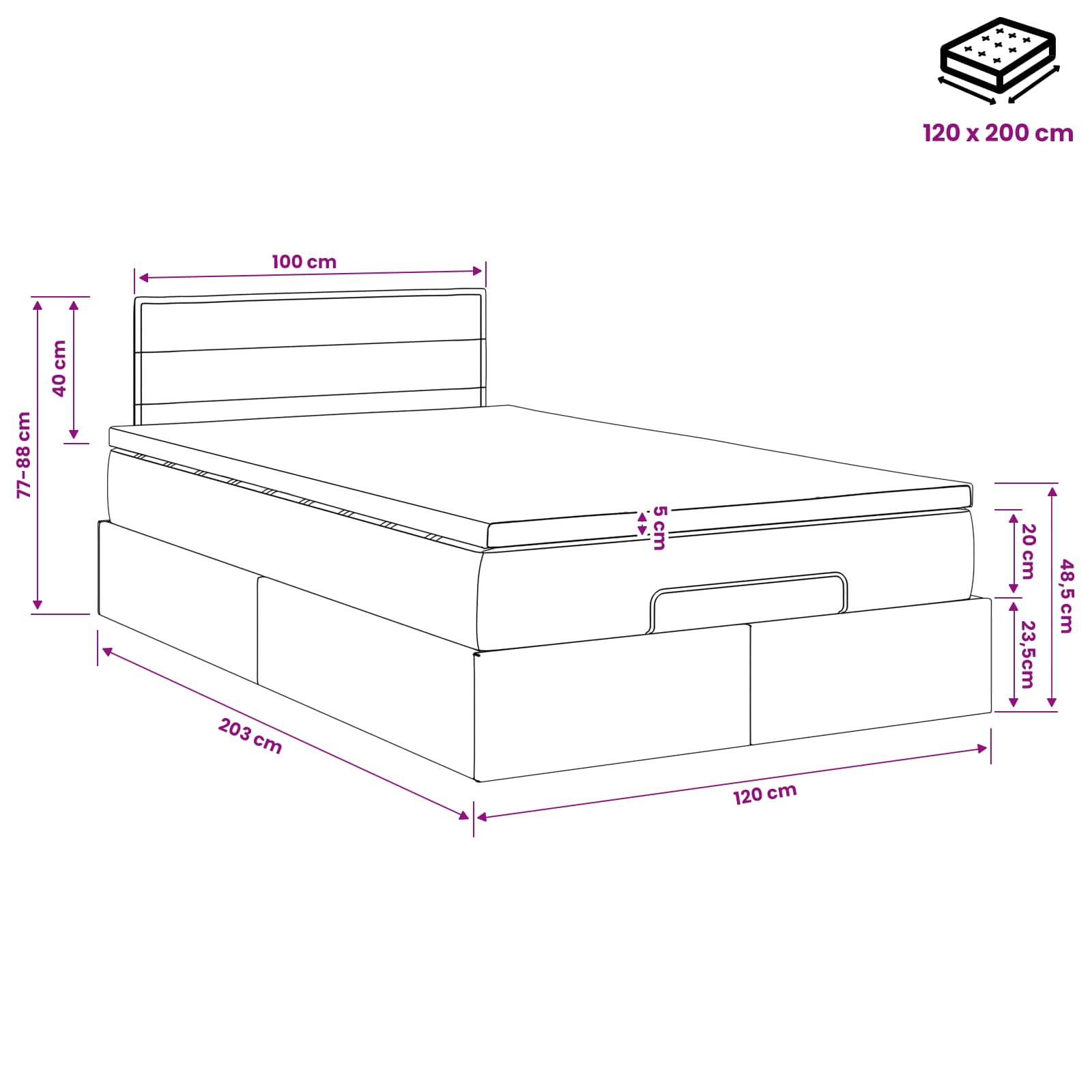 Krevet od pjene s madracem i LED-om Plava 120 x 200 cm Tkanina