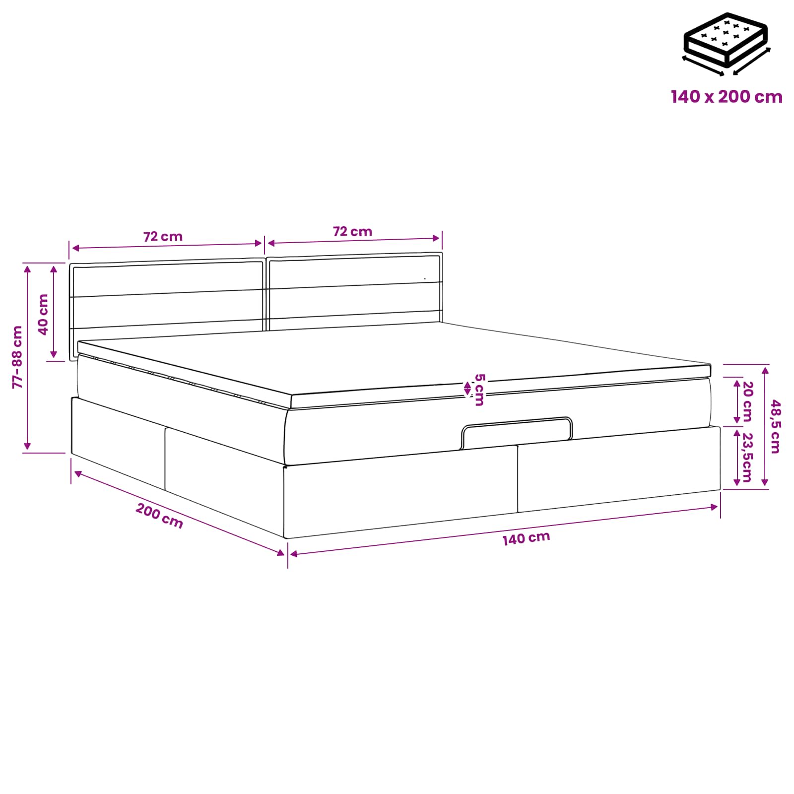 Krevet od pjene s madracem i LED-om Plava 140 x 200 cm Tkanina