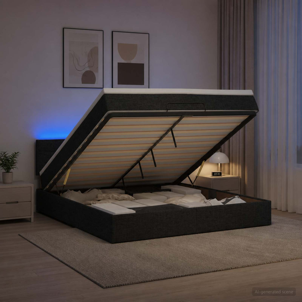Krevet od pjene s madracem i LED-om Crna 140 x 200 cm Tkanina