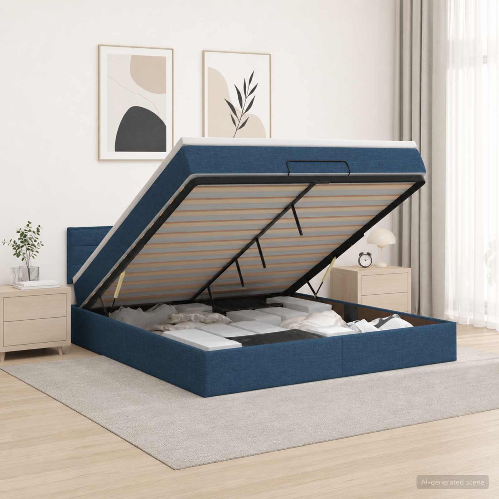Krevet od pjene s madracem i LED-om Plava 140 x 200 cm Tkanina