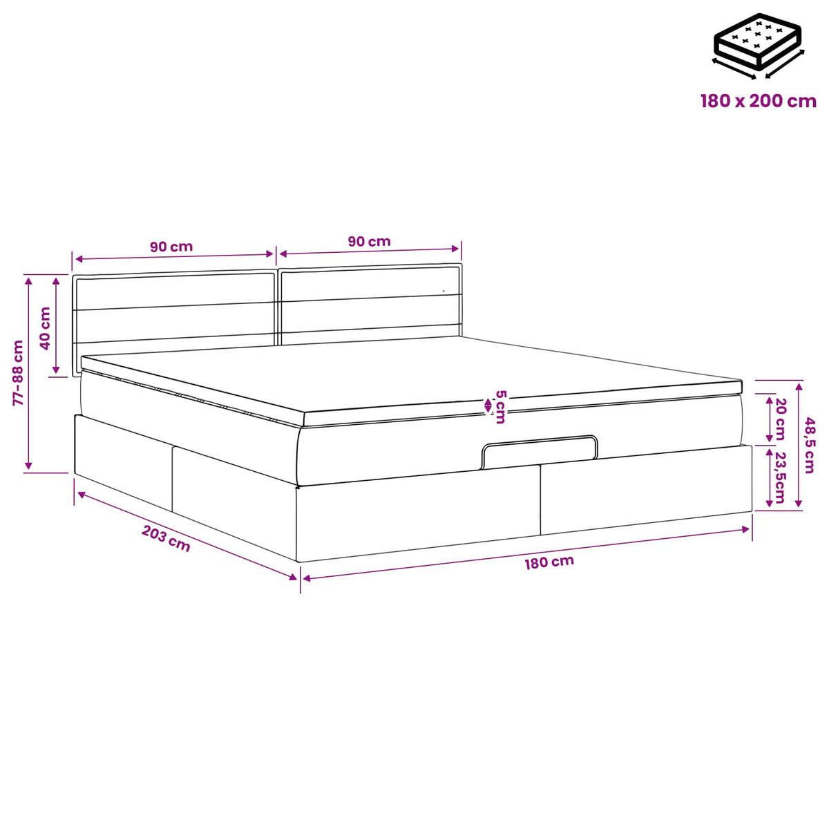 Krevet od pjene s madracem i LED-om Plava 180 x 200 cm Tkanina