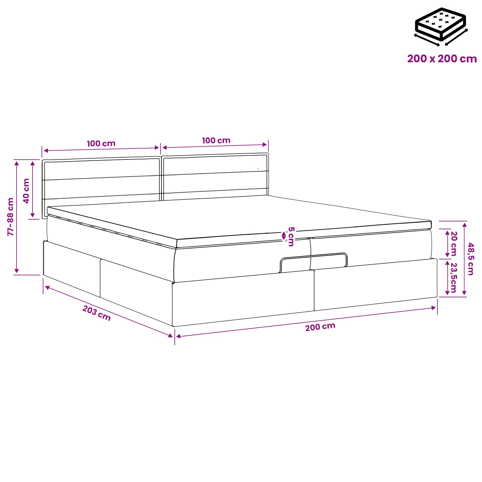 Krevet od pjene s madracem i LED-om Tamnosiva 200 x 200 cm