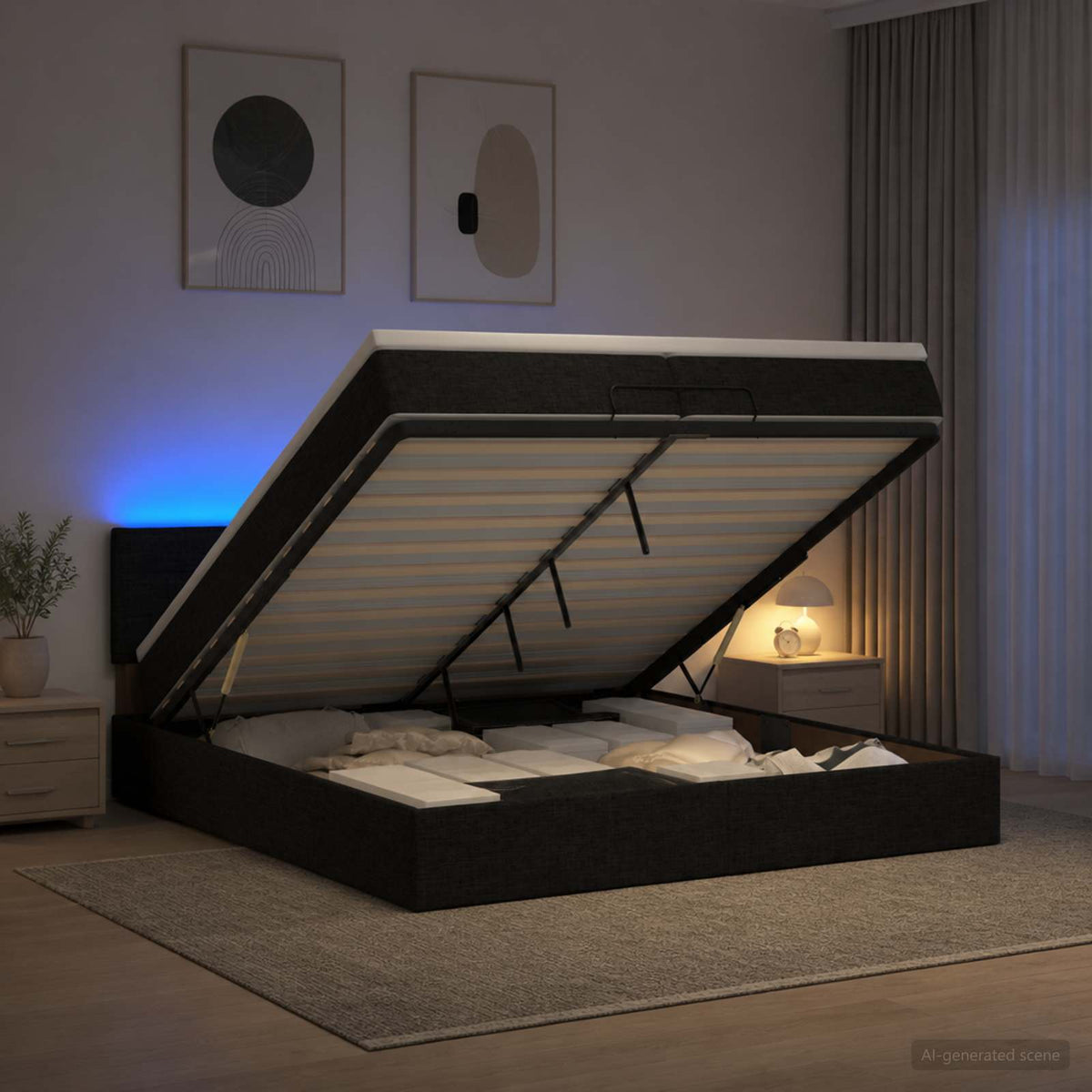 Krevet od pjene s madracem i LED-om Crna 200 x 200 cm Tkanina