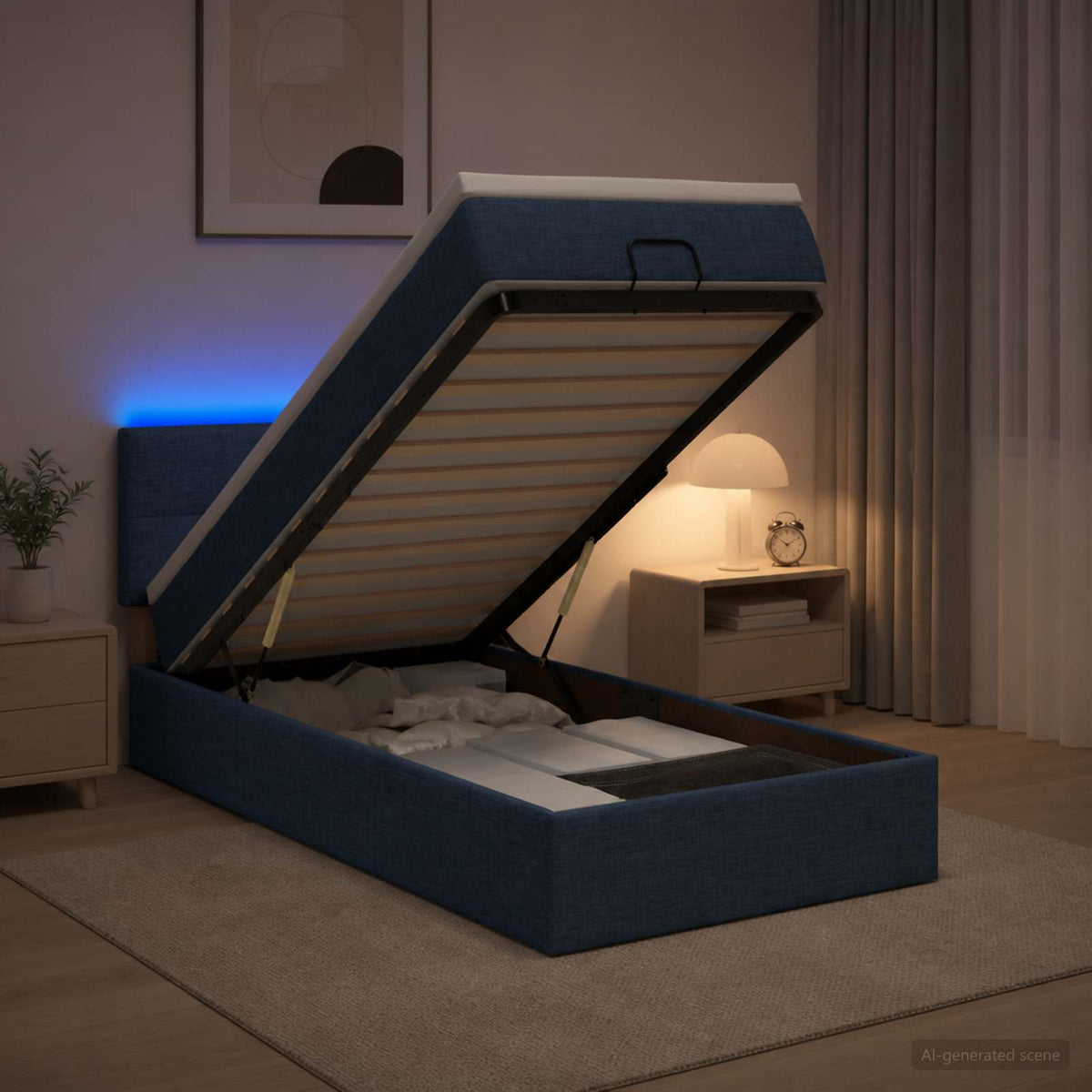 Krevet od pjene s madracem i LED-om Plava 90 x 200 cm Tkanina