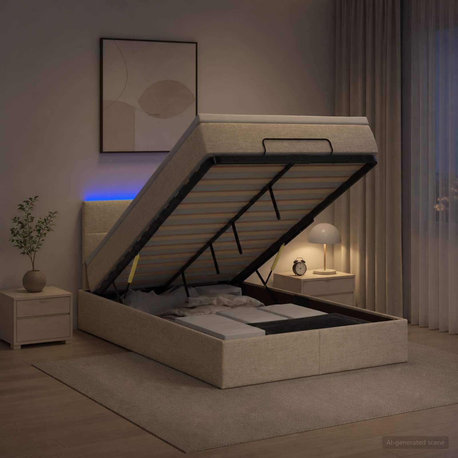 Krevet od pjene s madracem i LED-om Krem 120 x 200 cm Tkanina