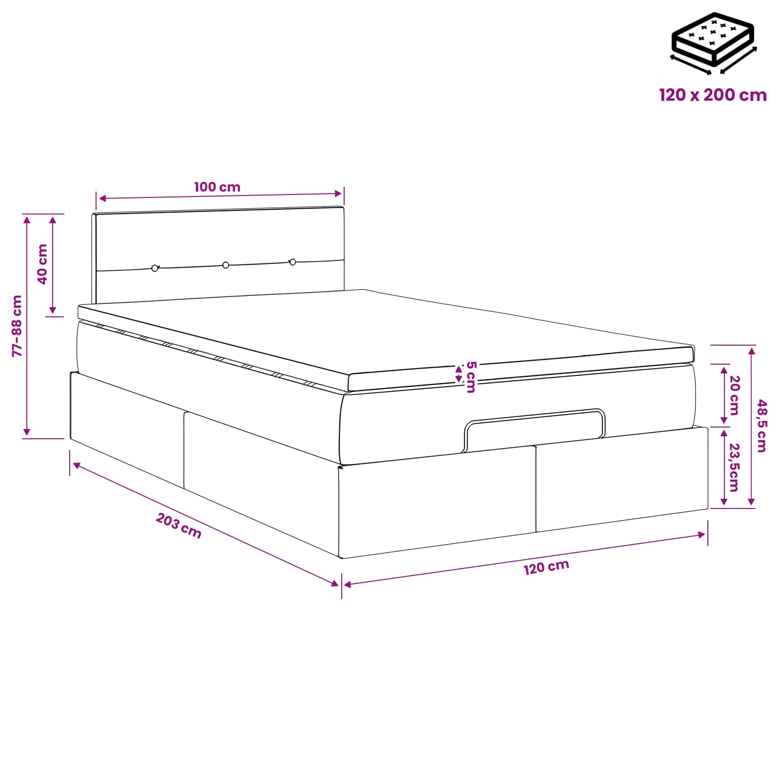 Krevet od pjene s madracem i LED-om Krem 120 x 200 cm Tkanina