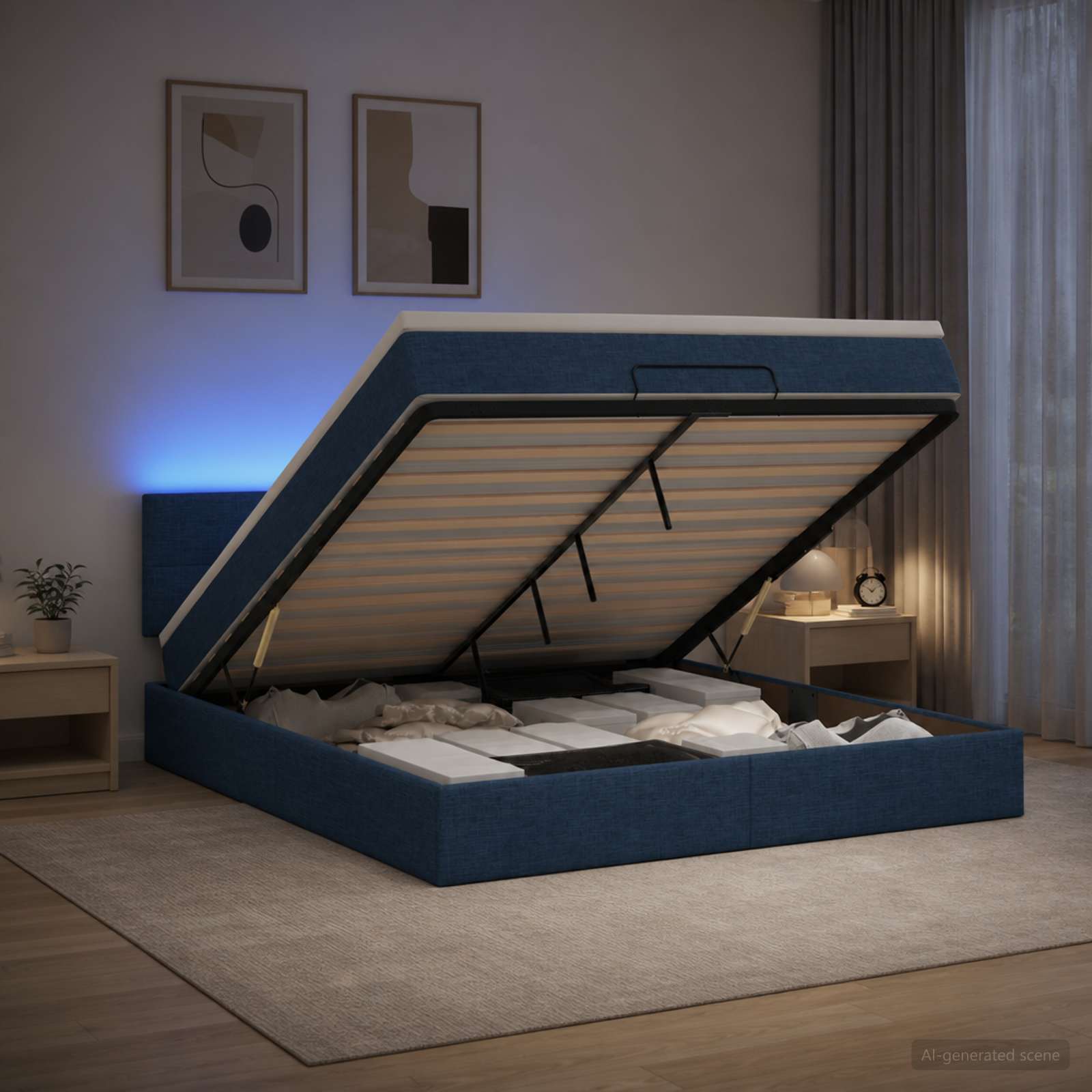 Krevet od pjene s madracem i LED-om Plava 140 x 200 cm Tkanina