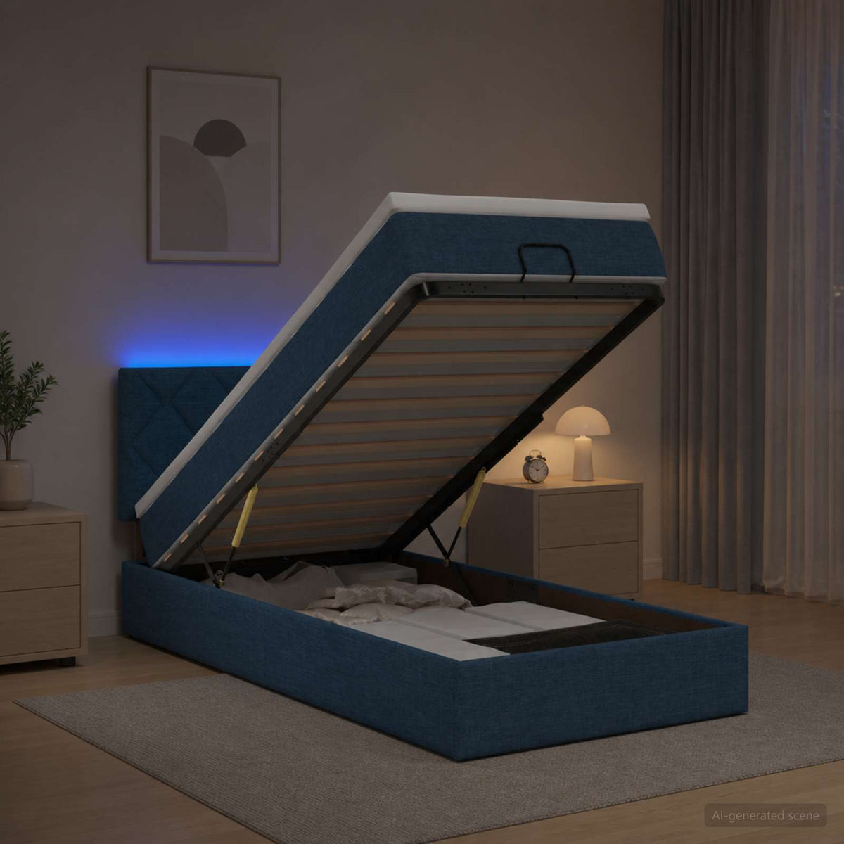 Krevet od pjene s madracem i LED-om Plava 100 x 200 cm Tkanina