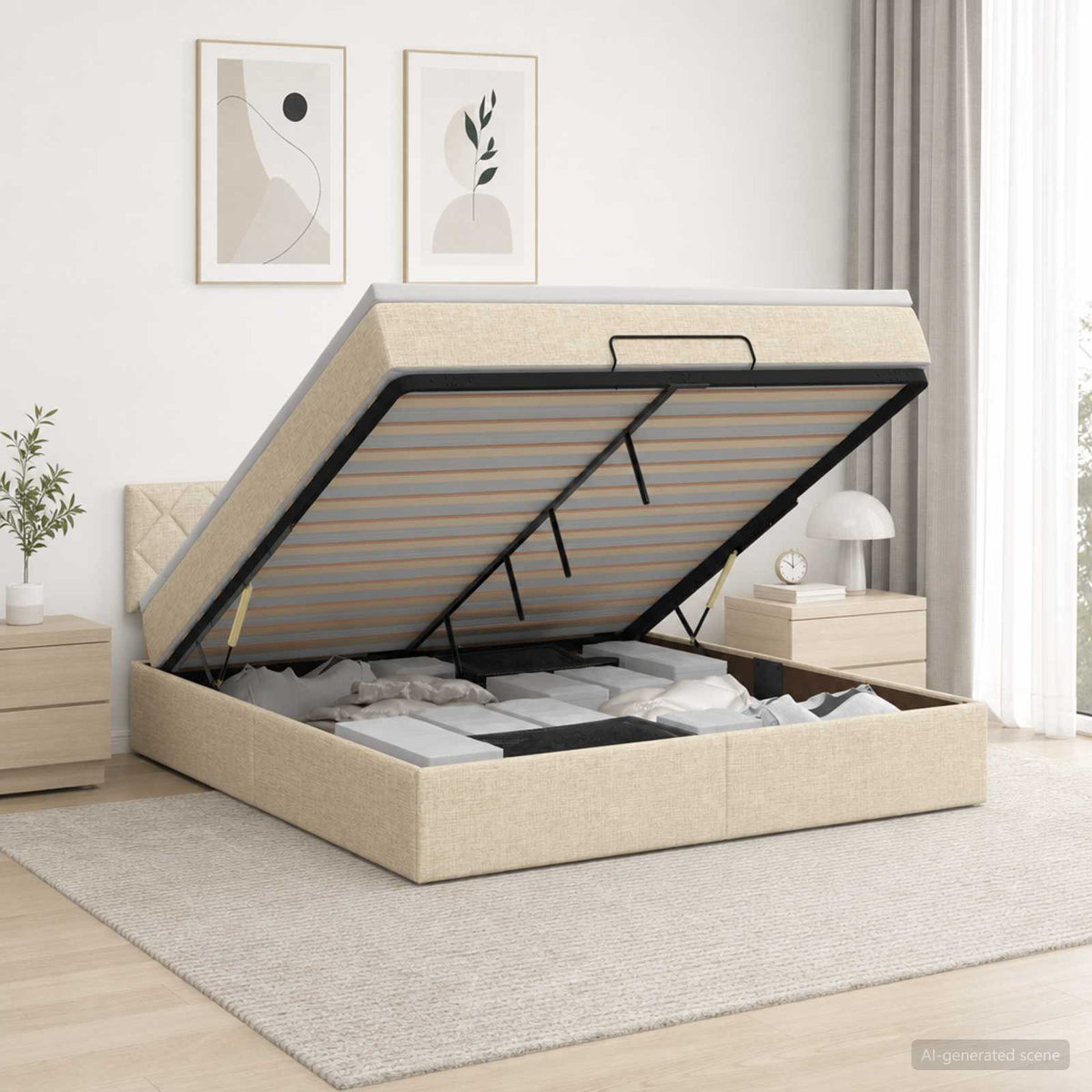 Krevet od pjene s madracem i LED-om Krem 140 x 200 cm Tkanina