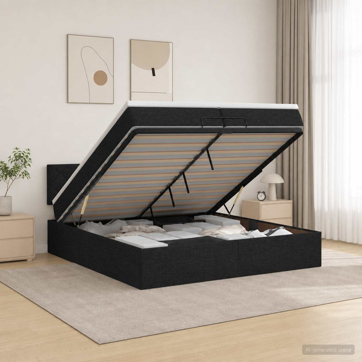 Krevet od pjene s madracem i LED-om Crna 200 x 200 cm Tkanina