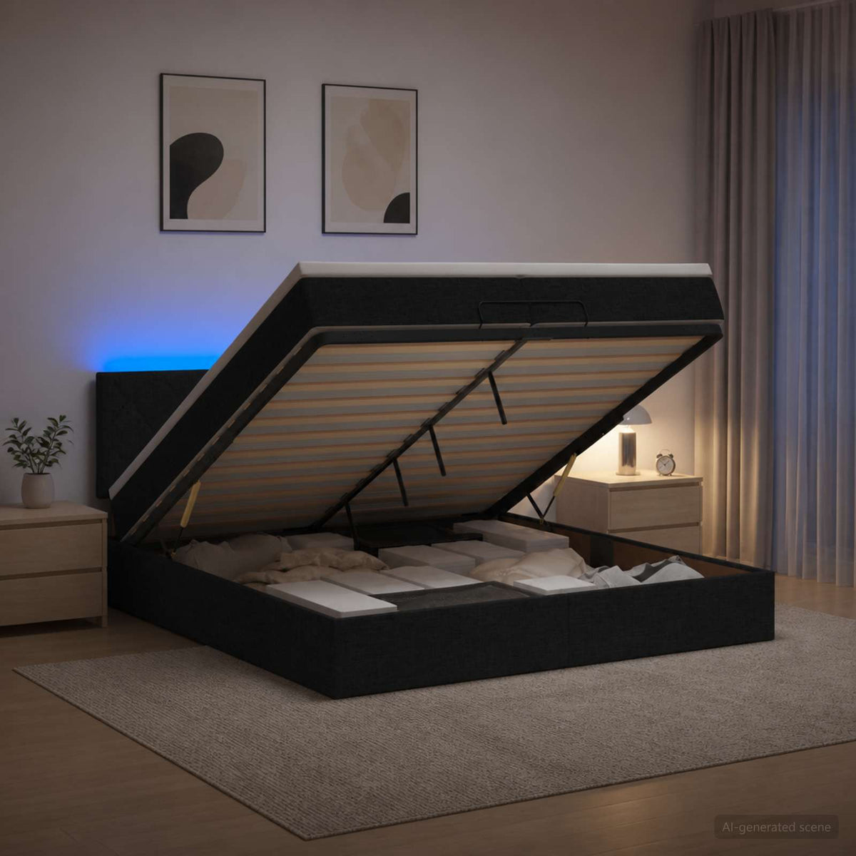 Krevet od pjene s madracem i LED-om Crna 200 x 200 cm Tkanina