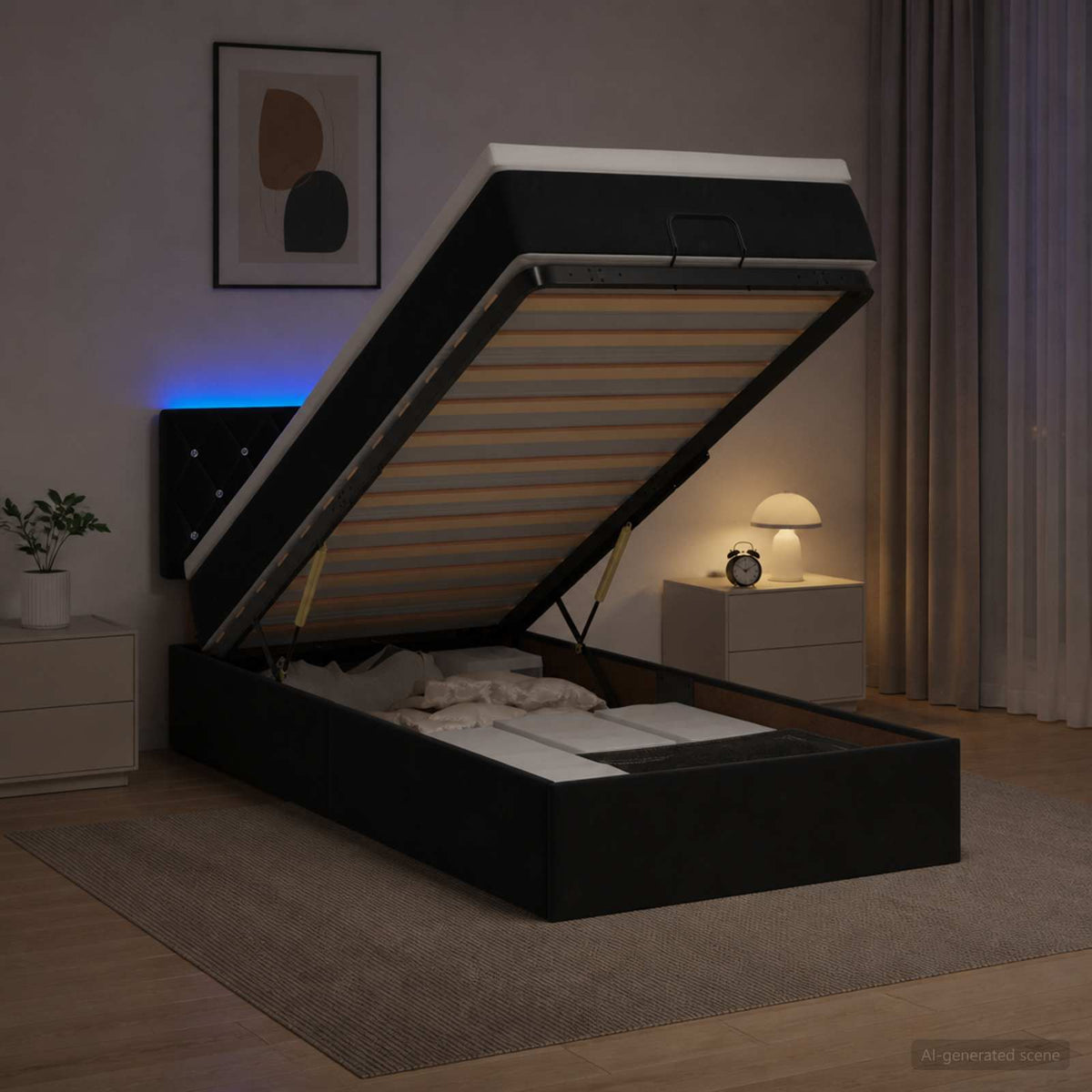 Krevet od pjene s madracem i LED-om Crna 100 x 200 cm Baršun