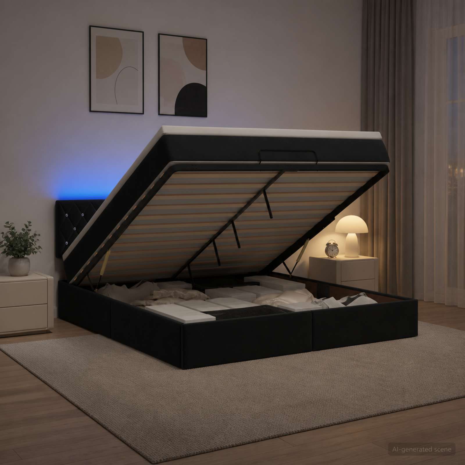 Krevet od pjene s madracem i LED-om Crna 180 x 200 cm Baršun