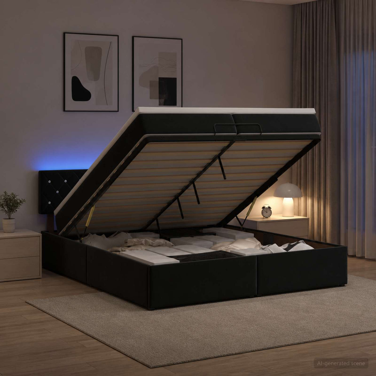 Krevet od pjene s madracem i LED-om Crna 200 x 200 cm Baršun