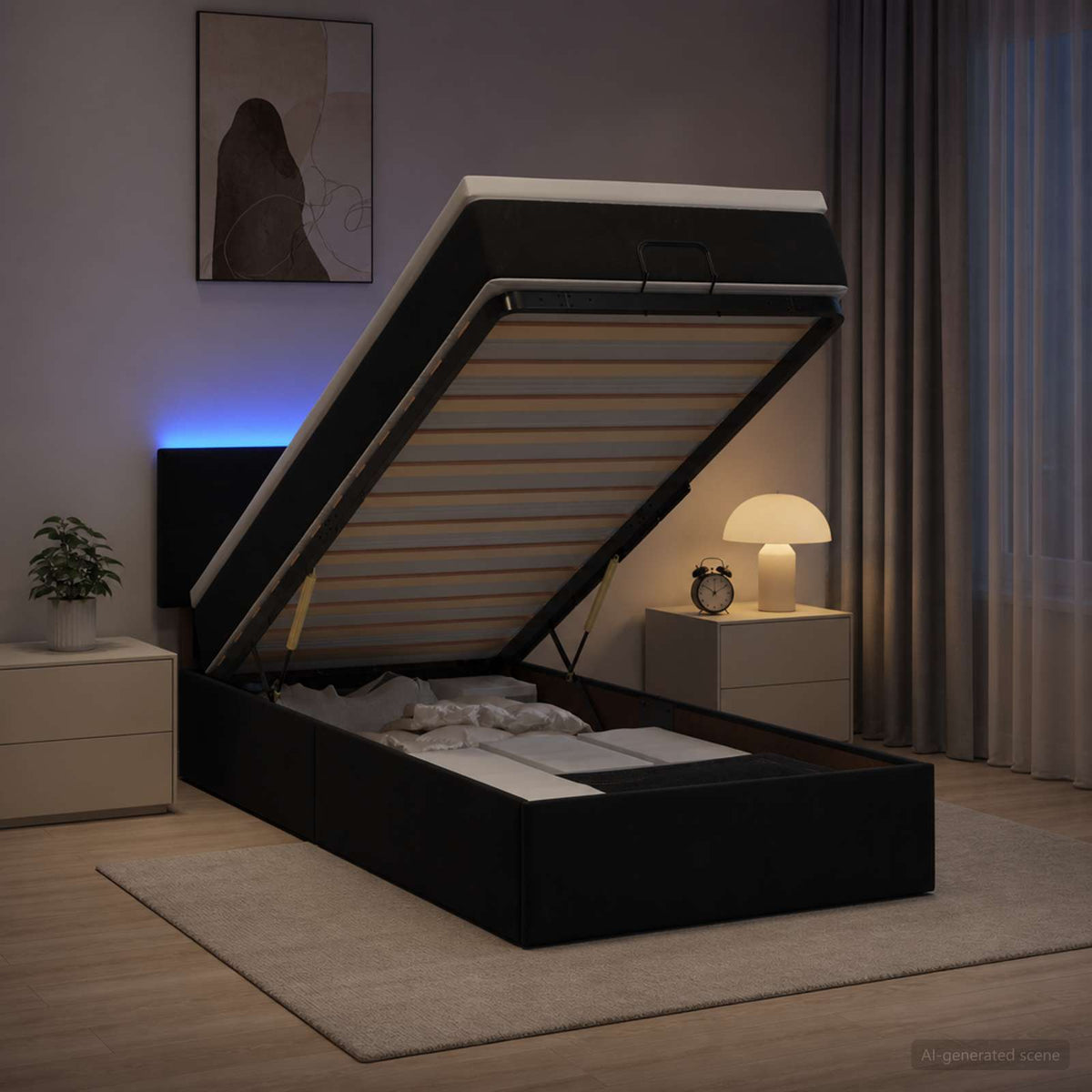 Krevet od pjene s madracem i LED-om Crna 100 x 200 cm Baršun