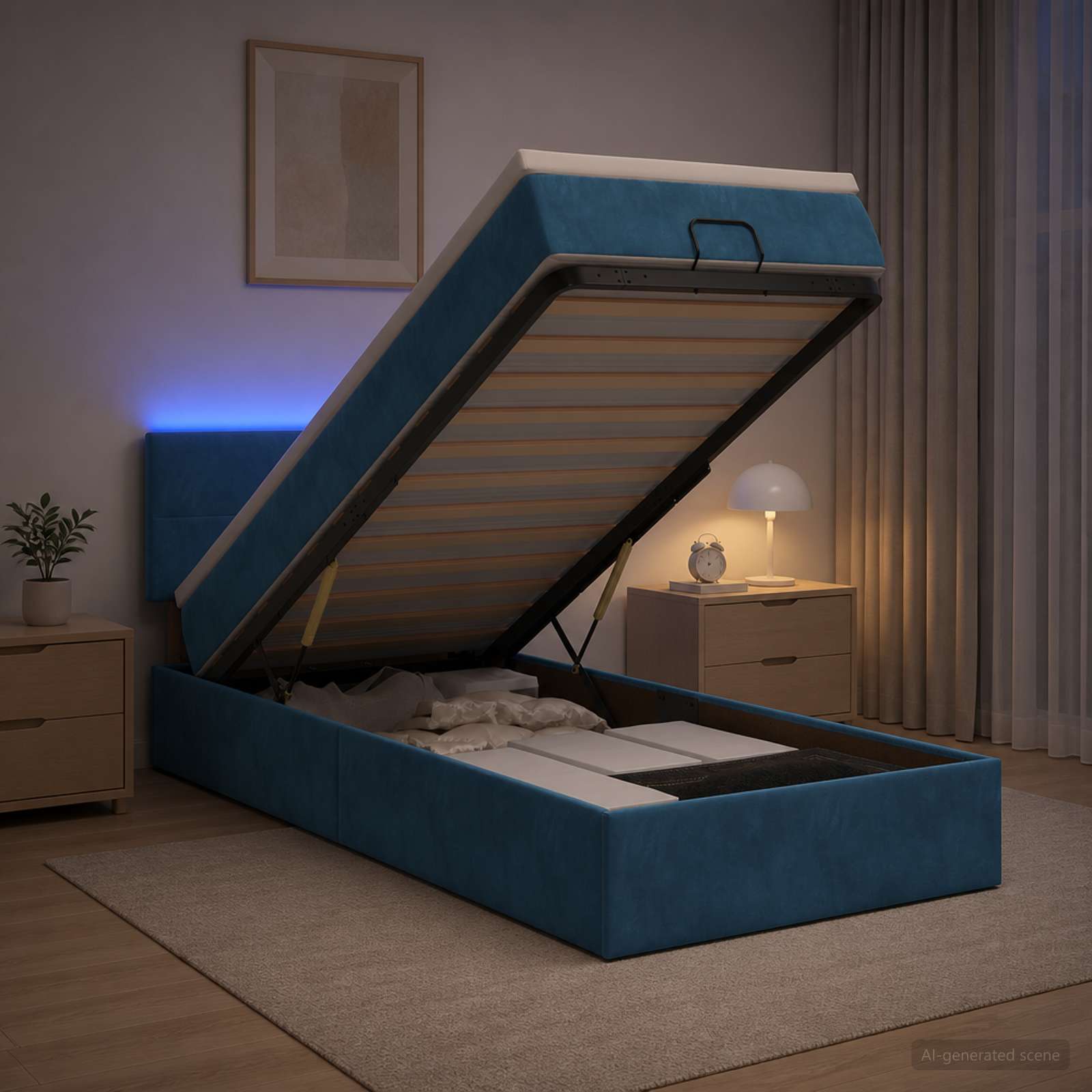 Krevet od pjene s madracem i LED-om Tamno plava 90 x 190 cm
