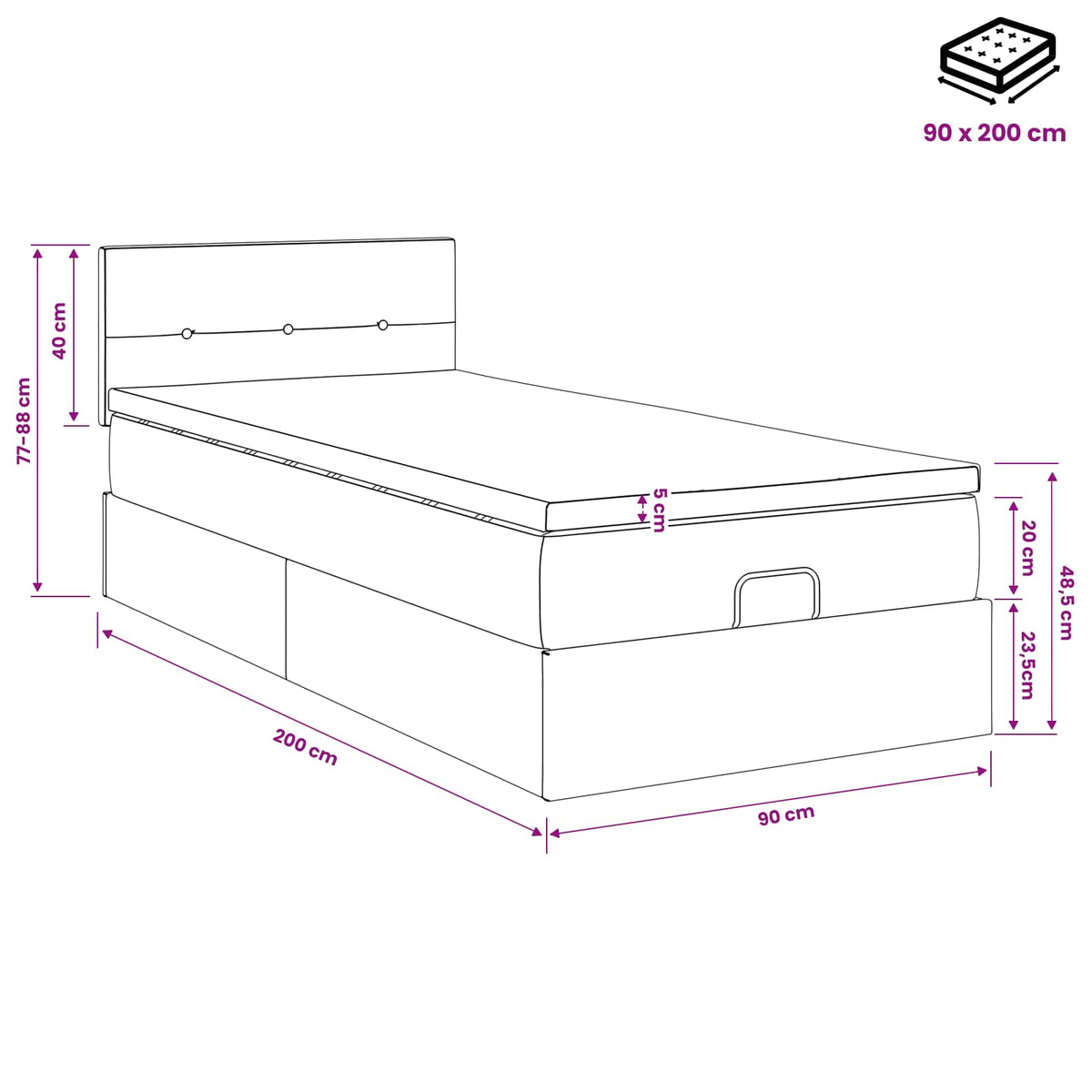Krevet od pjene s madracem i LED-om Svjetlosiva 90 x 200 cm