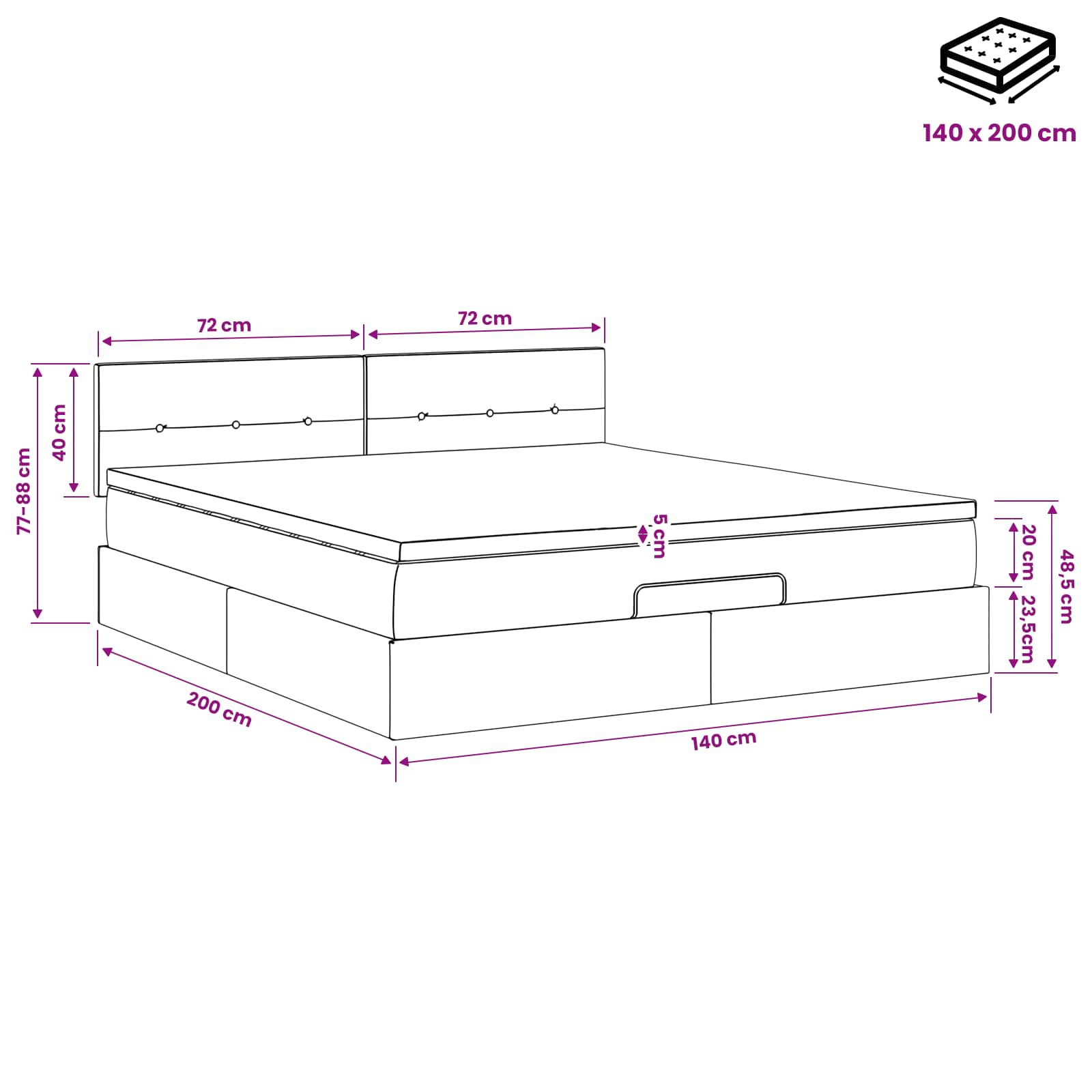 Krevet od pjene s madracem i LED-om Tamnozelena 140 x 200 cm