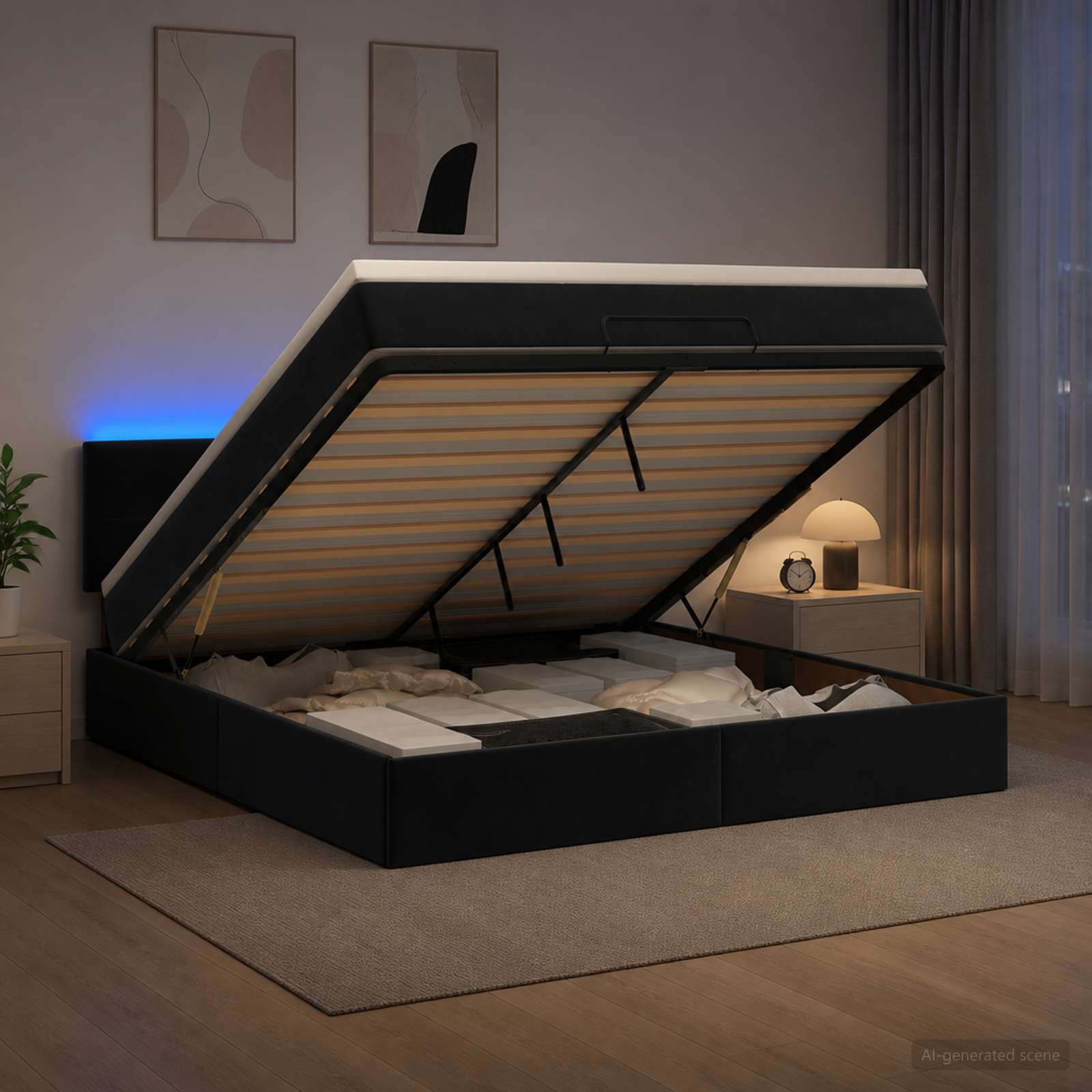 Krevet od pjene s madracem i LED-om Crna 160 x 200 cm Baršun