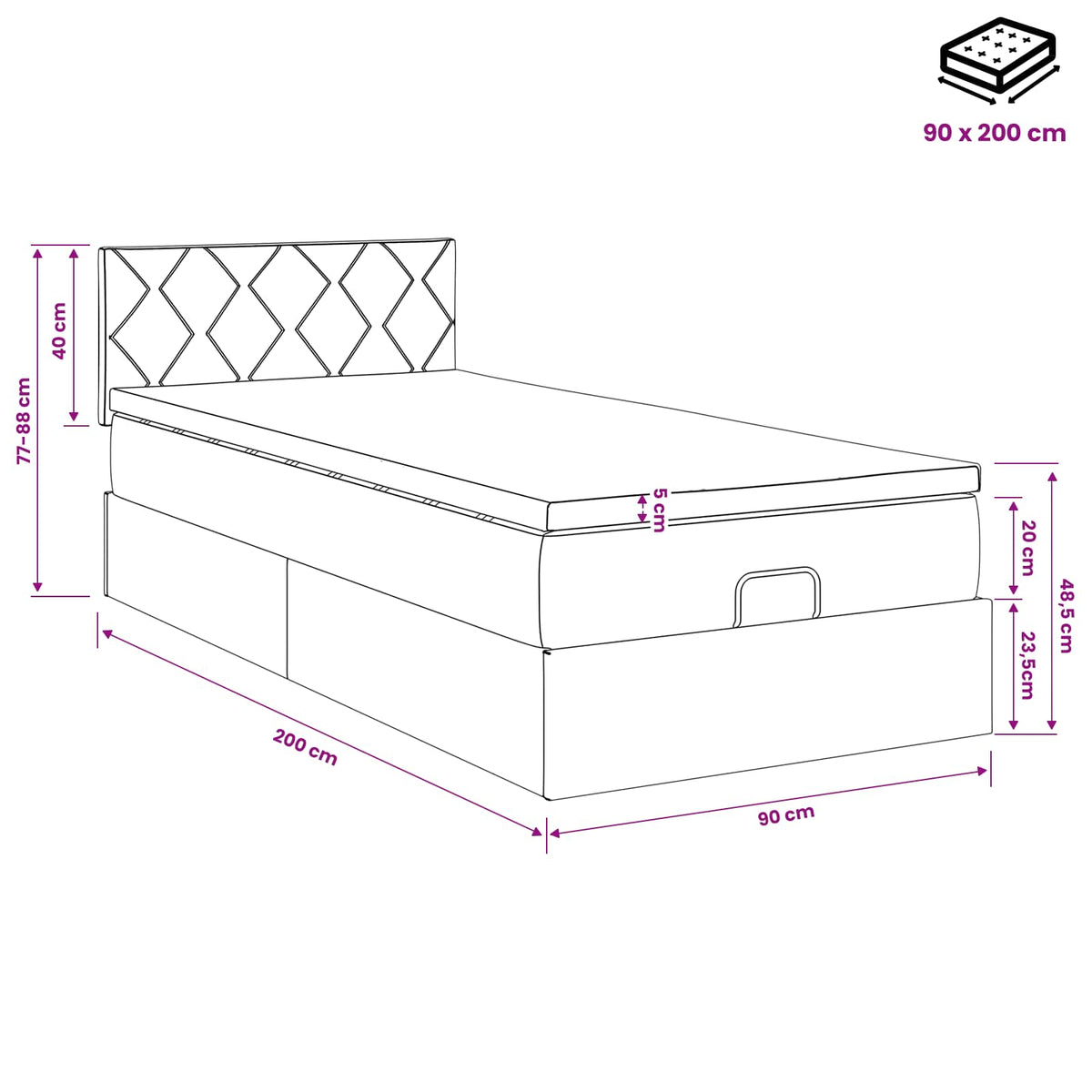 Krevet od pjene s madracem i LED-om Svjetlosiva 90 x 200 cm