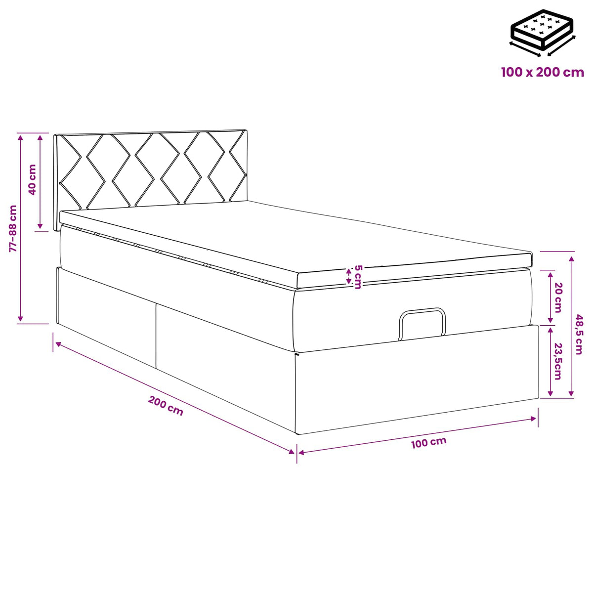 Krevet od pjene s madracem i LED-om Tamnosiva 100 x 200 cm