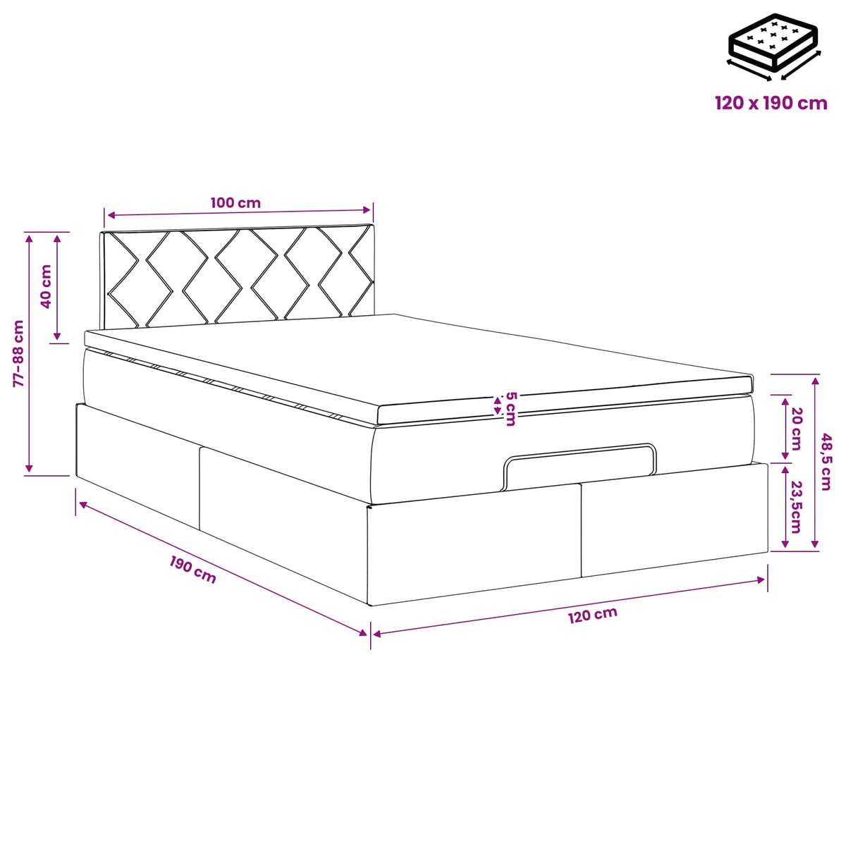 Krevet od pjene s madracem i LED-om Tamnosiva 120 x 190 cm
