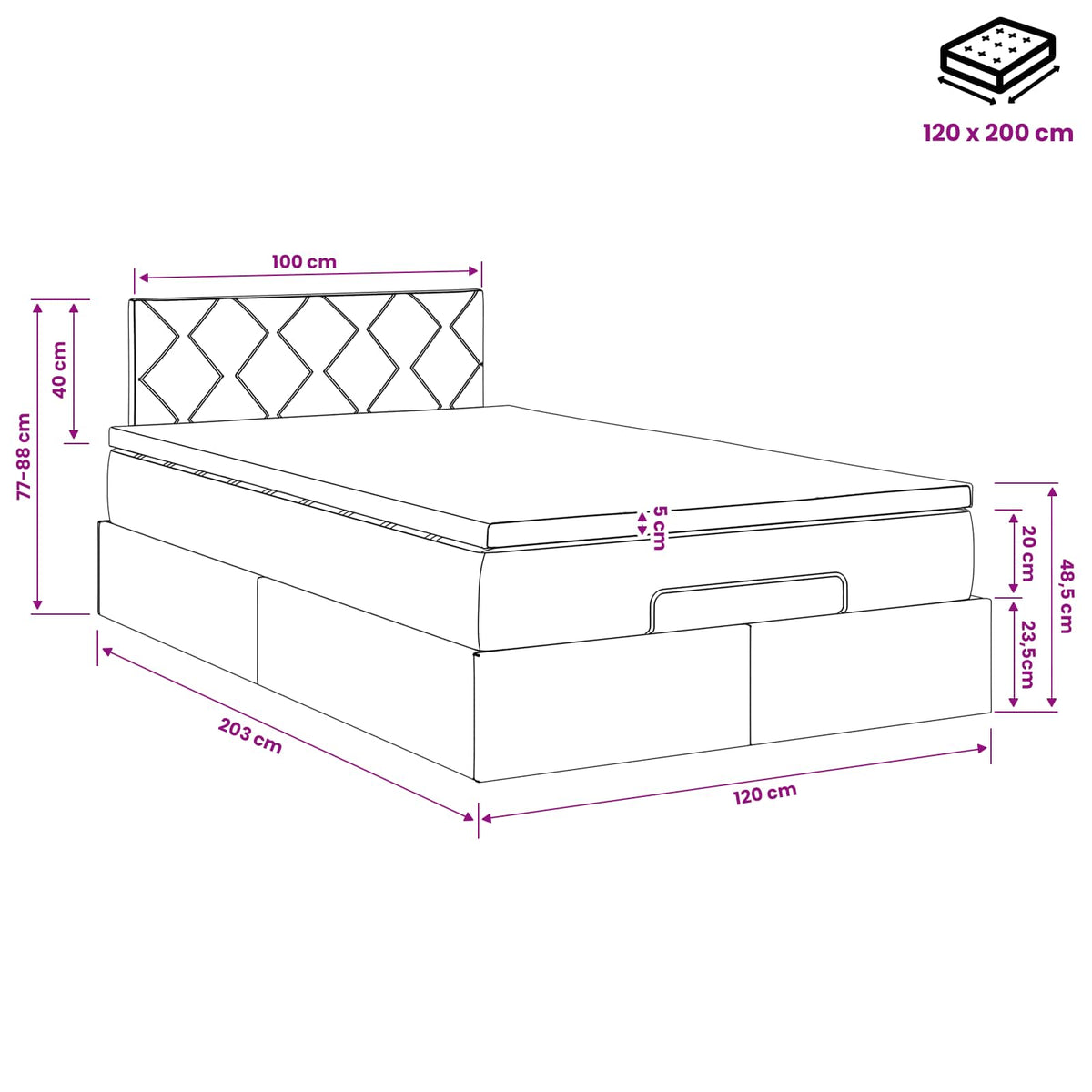 Krevet od pjene s madracem i LED-om Crna 120 x 200 cm Baršun