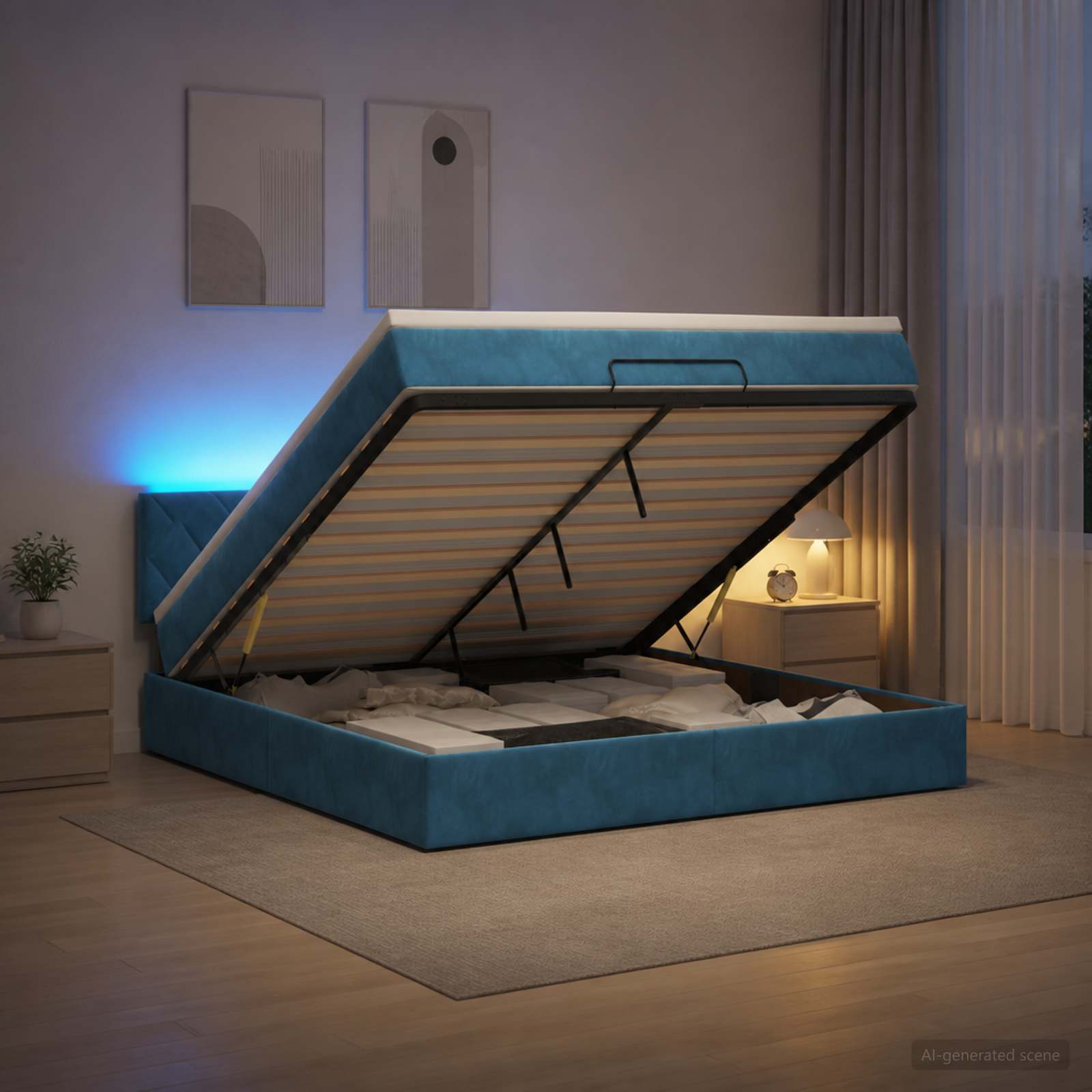 Krevet od pjene s madracem i LED-om Tamno plava 140 x 190 cm