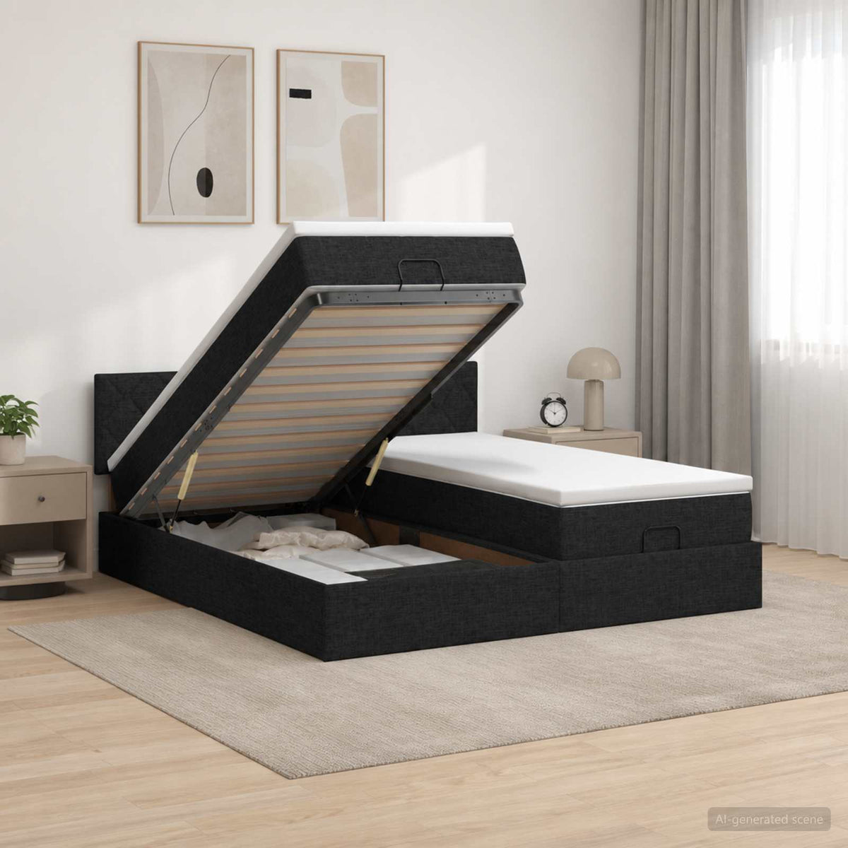 Krevet od pjene s madracem i LED-om Crna 200 x 200 cm Tkanina