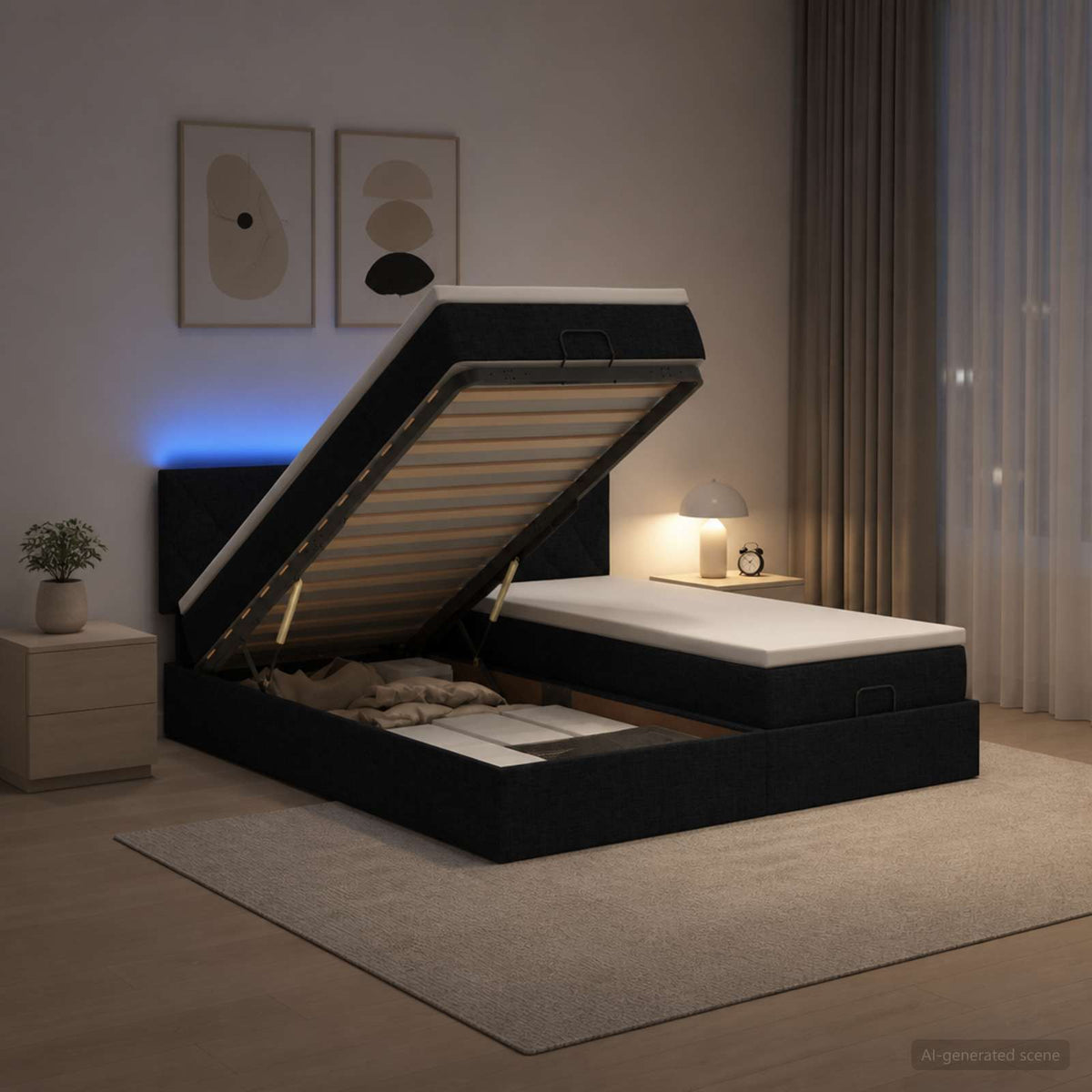 Krevet od pjene s madracem i LED-om Crna 200 x 200 cm Tkanina