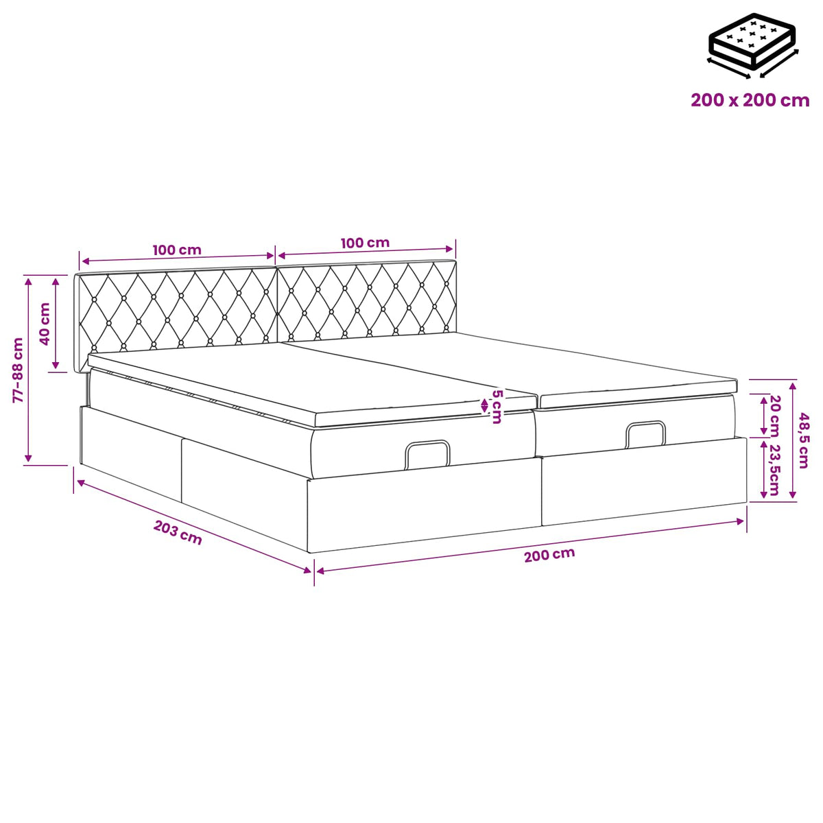 Krevet od pjene s madracem i LED-om Tamnozelena 200 x 200 cm