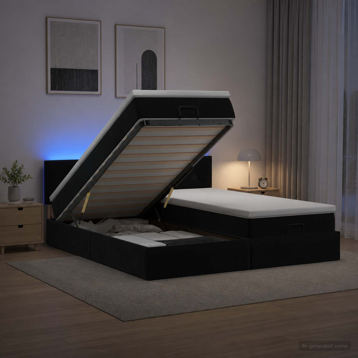 Krevet od pjene s madracem i LED-om Crna 180 x 200 cm Baršun