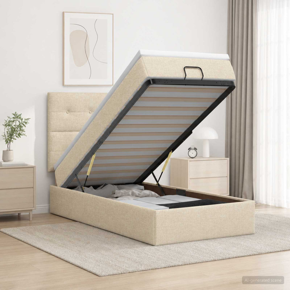 Krevet od pjene s madracem i LED-om Krem 90 x 190 cm Tkanina
