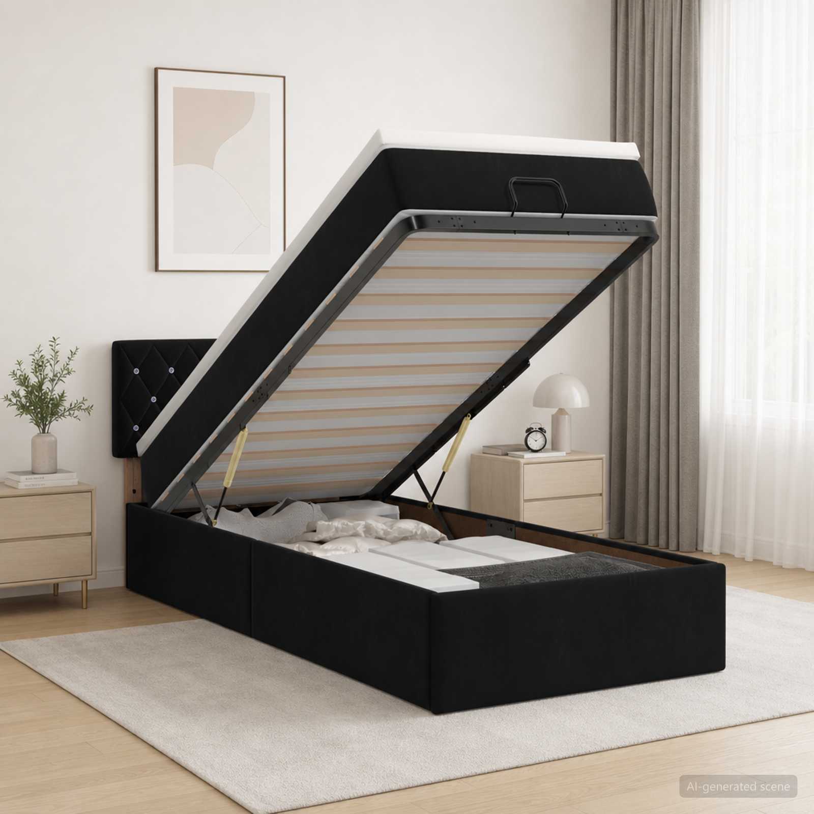 Krevet od pjene s madracem i LED-om Crna 100 x 200 cm Baršun