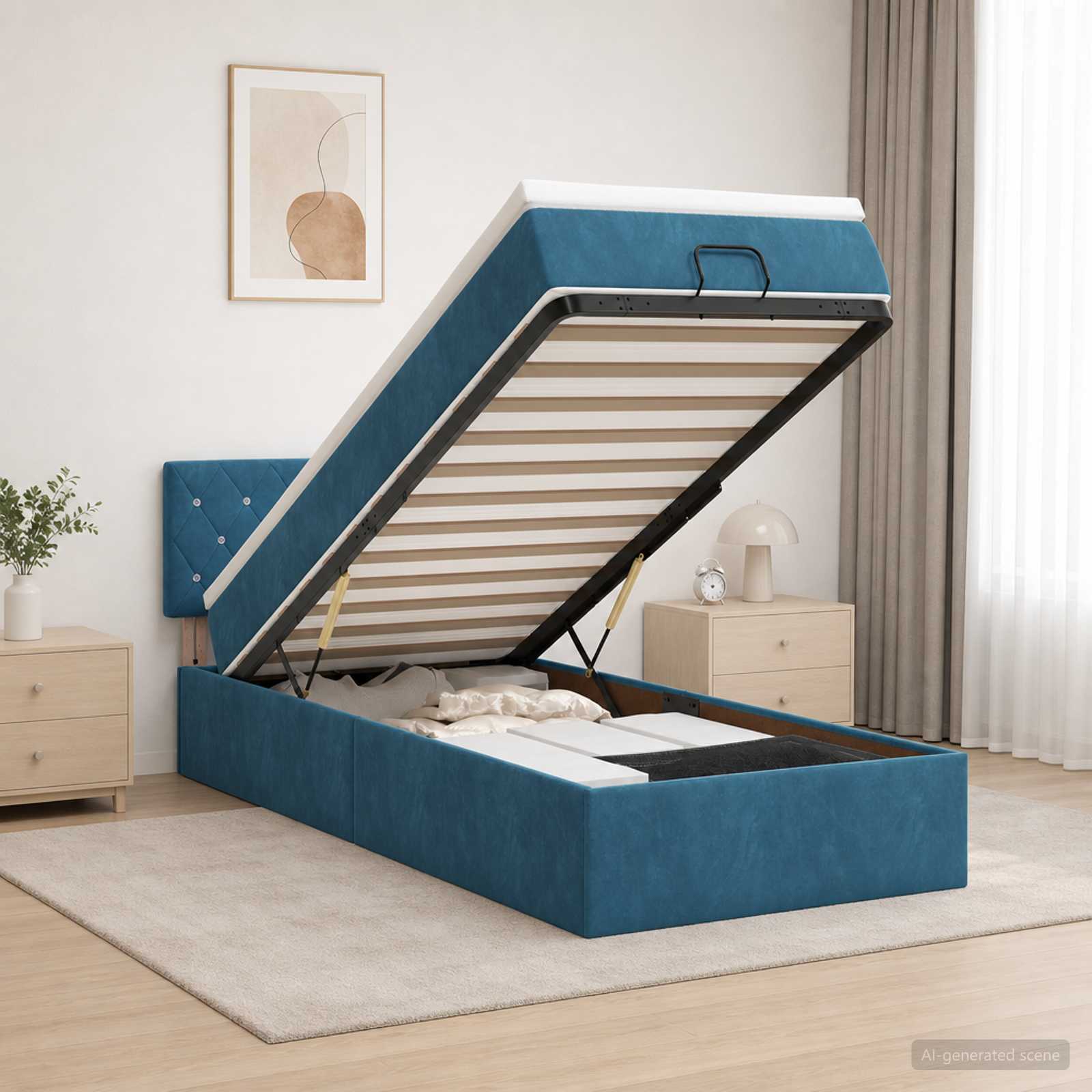 Krevet od pjene s madracem i LED-om Tamno plava 90 x 190 cm