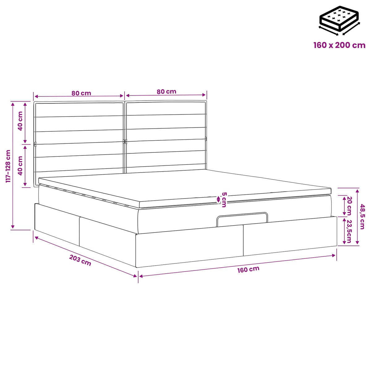 Krevet od pjene s madracem i LED-om Plava 160 x 200 cm Tkanina