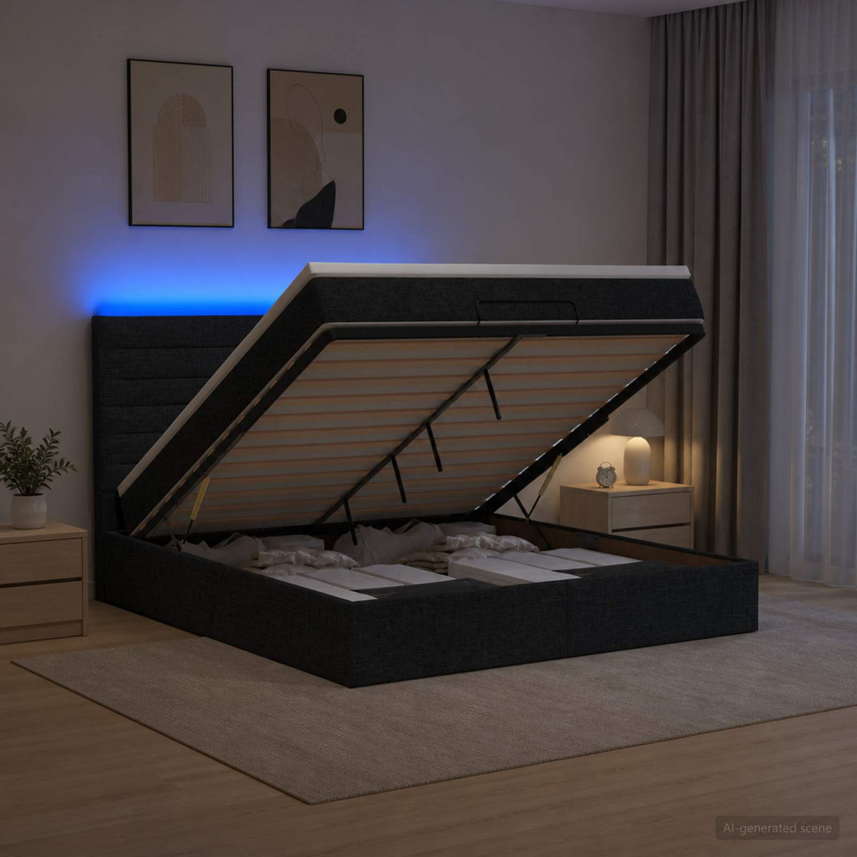 Krevet od pjene s madracem i LED-om Crna 180 x 200 cm Tkanina