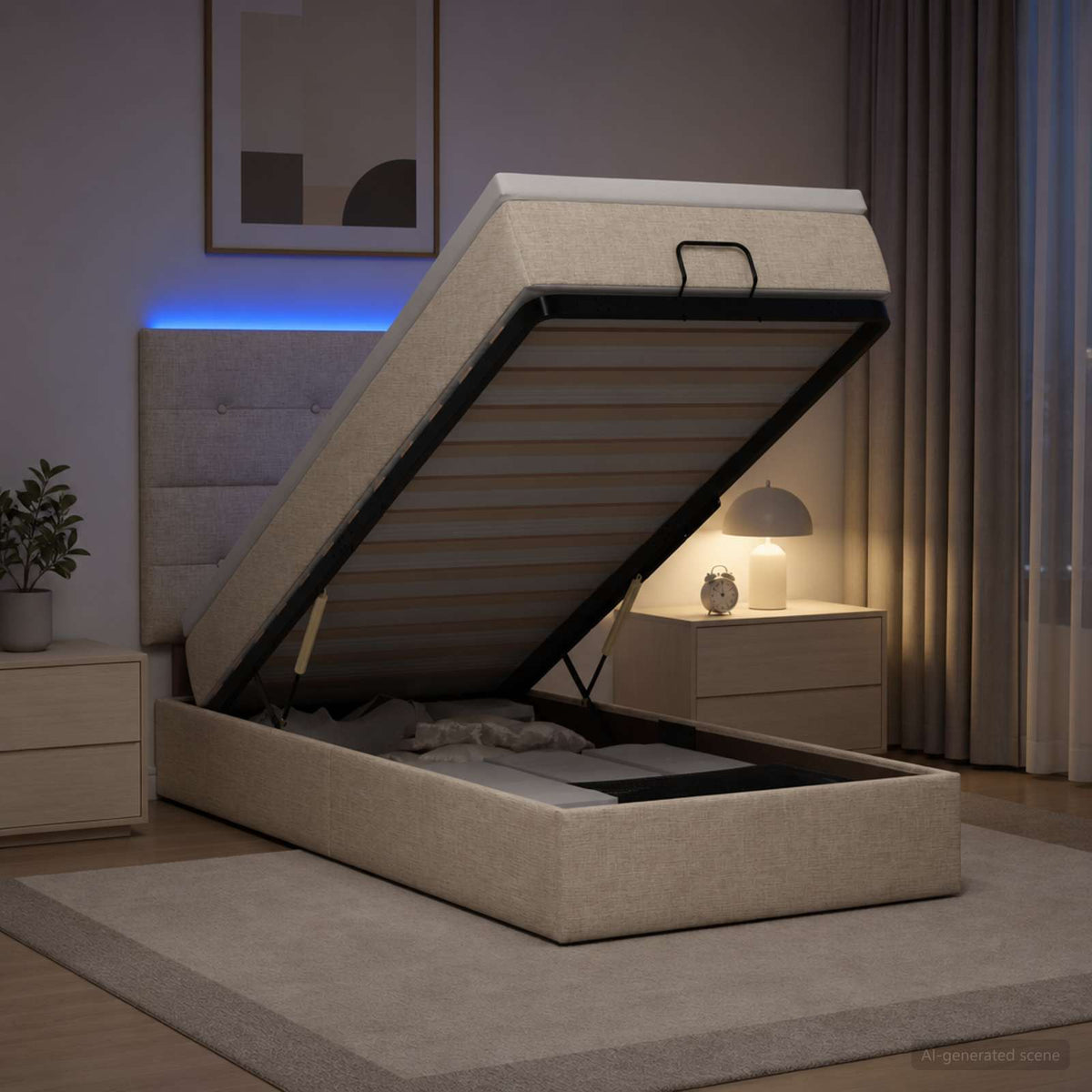 Krevet od pjene s madracem i LED-om Krem 90 x 190 cm Tkanina