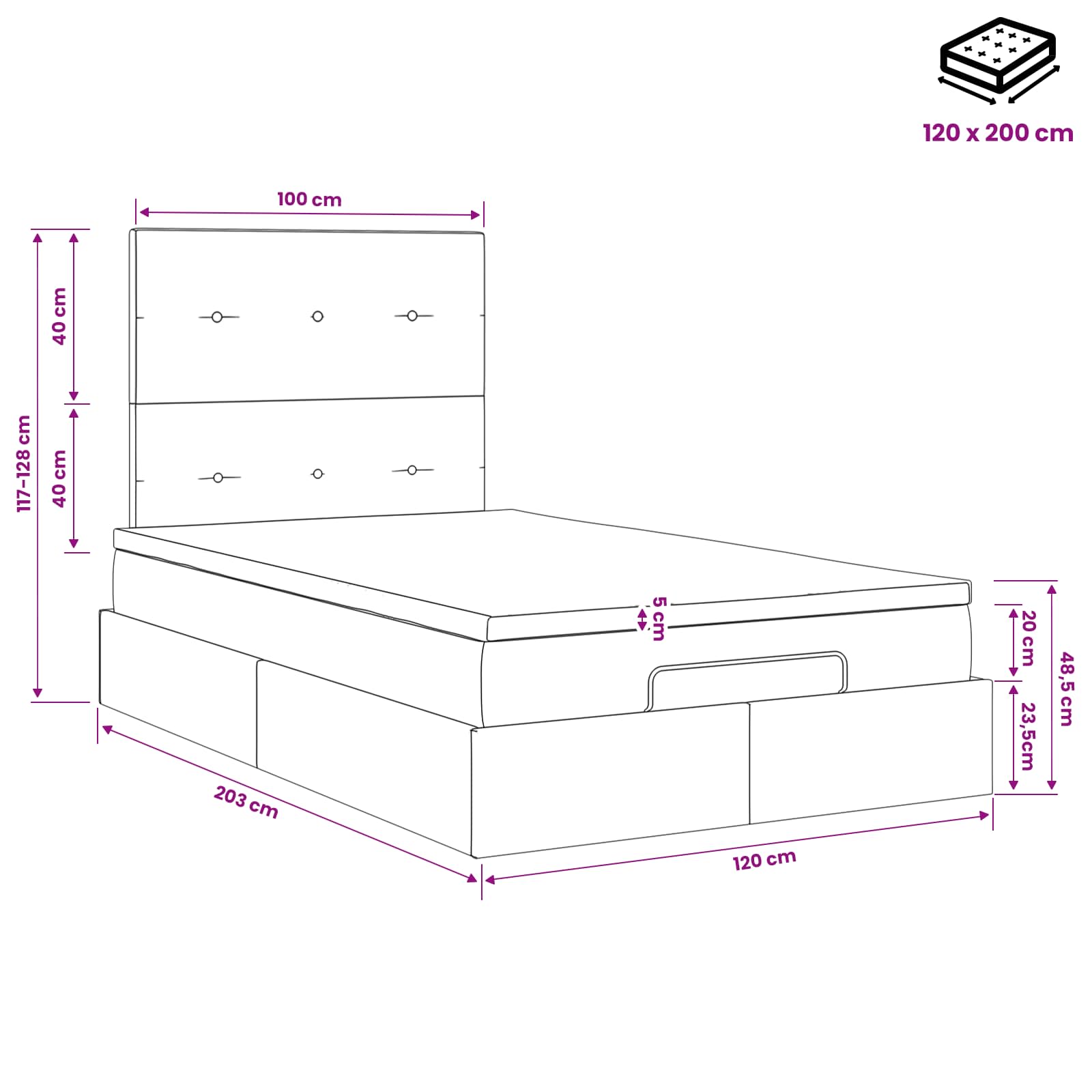 Krevet od pjene s madracem i LED-om Svjetlosiva 120 x 200 cm