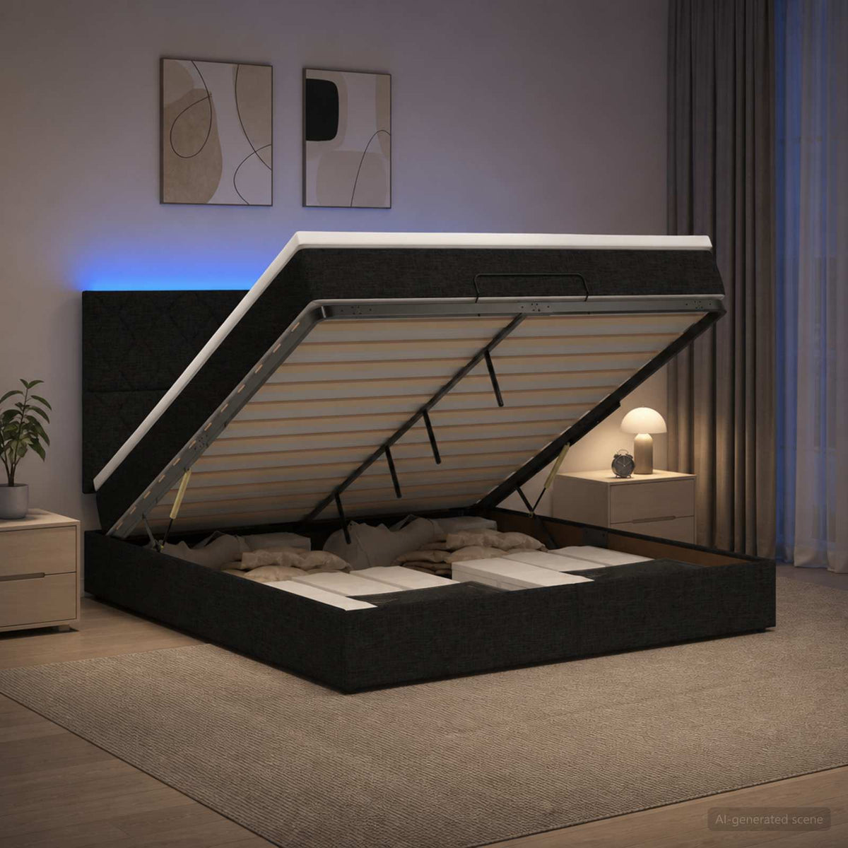 Krevet od pjene s madracem i LED-om Crna 160 x 200 cm Tkanina