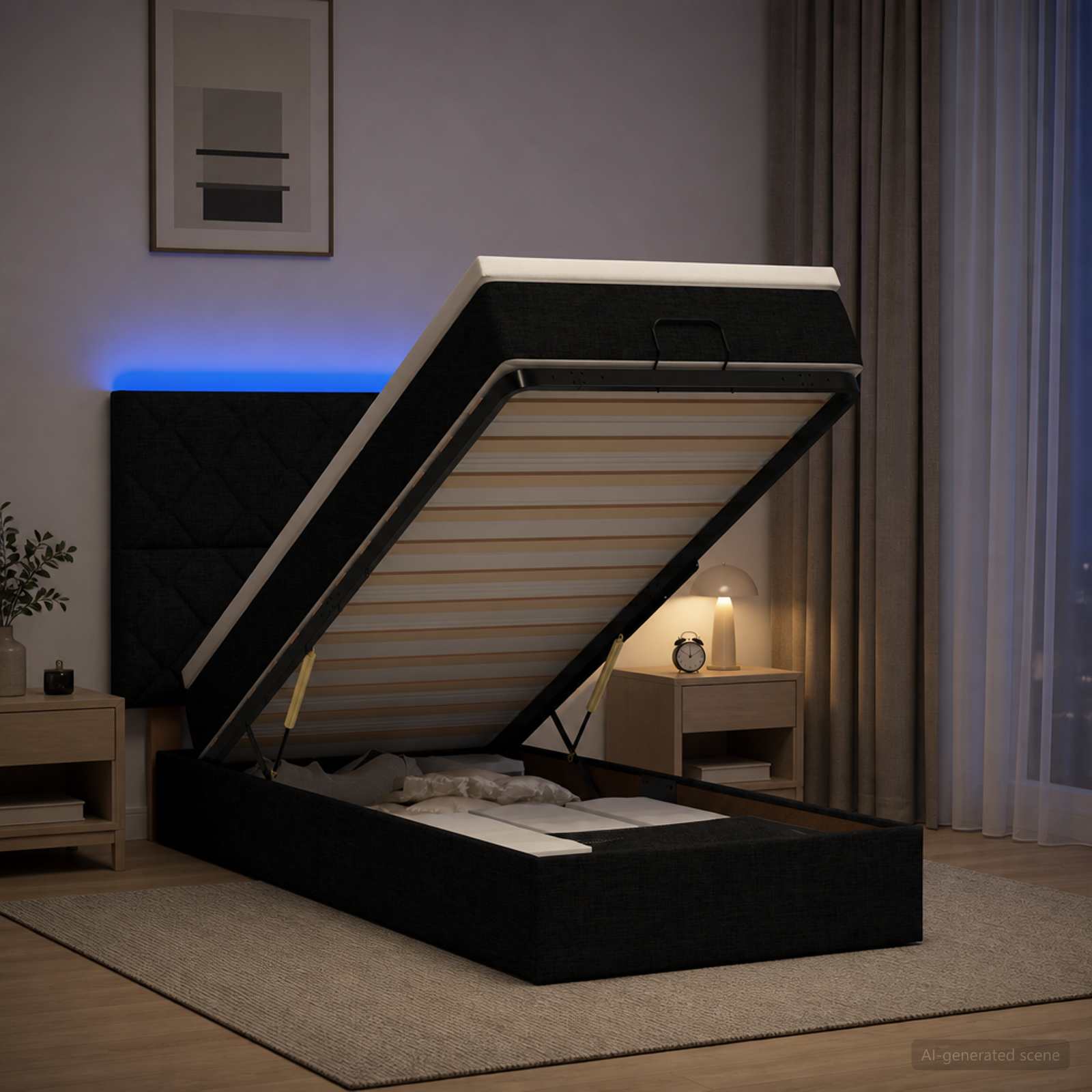 Krevet od pjene s madracem i LED-om Crna 100 x 200 cm Tkanina