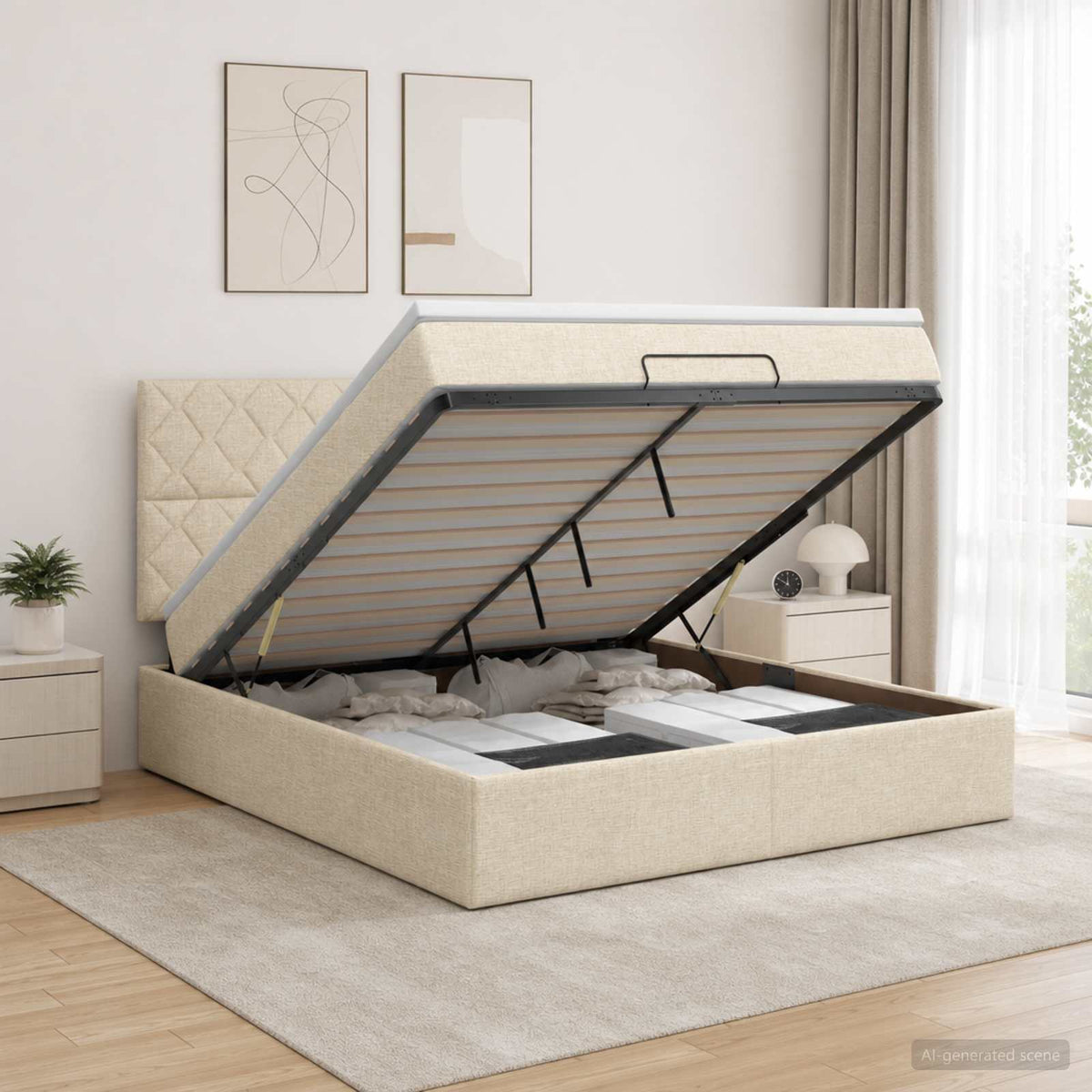 Krevet od pjene s madracem i LED-om Krem 140 x 190 cm Tkanina