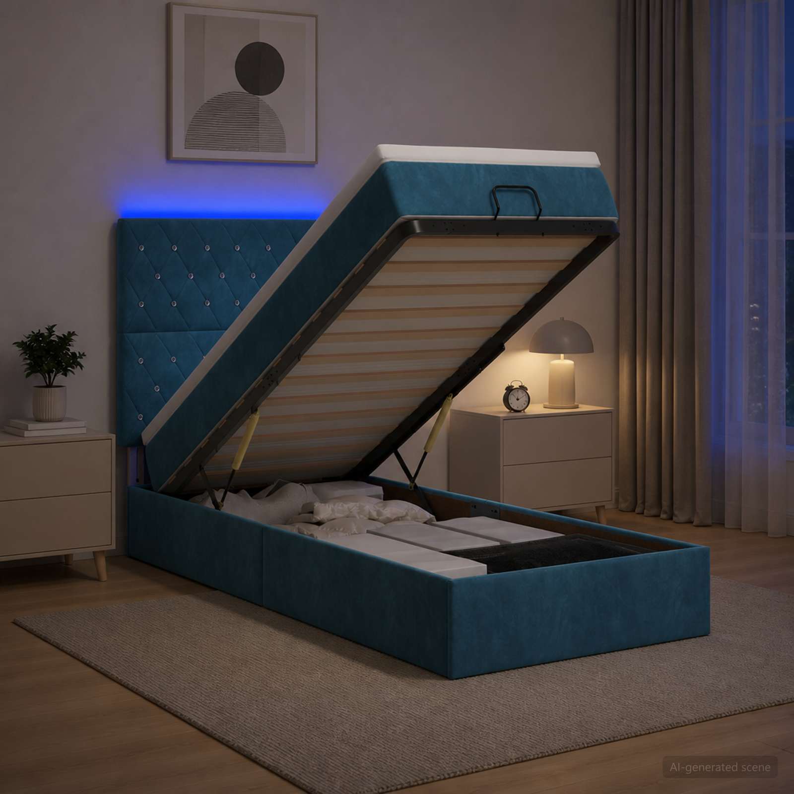 Krevet od pjene s madracem i LED-om Tamno plava 90 x 190 cm