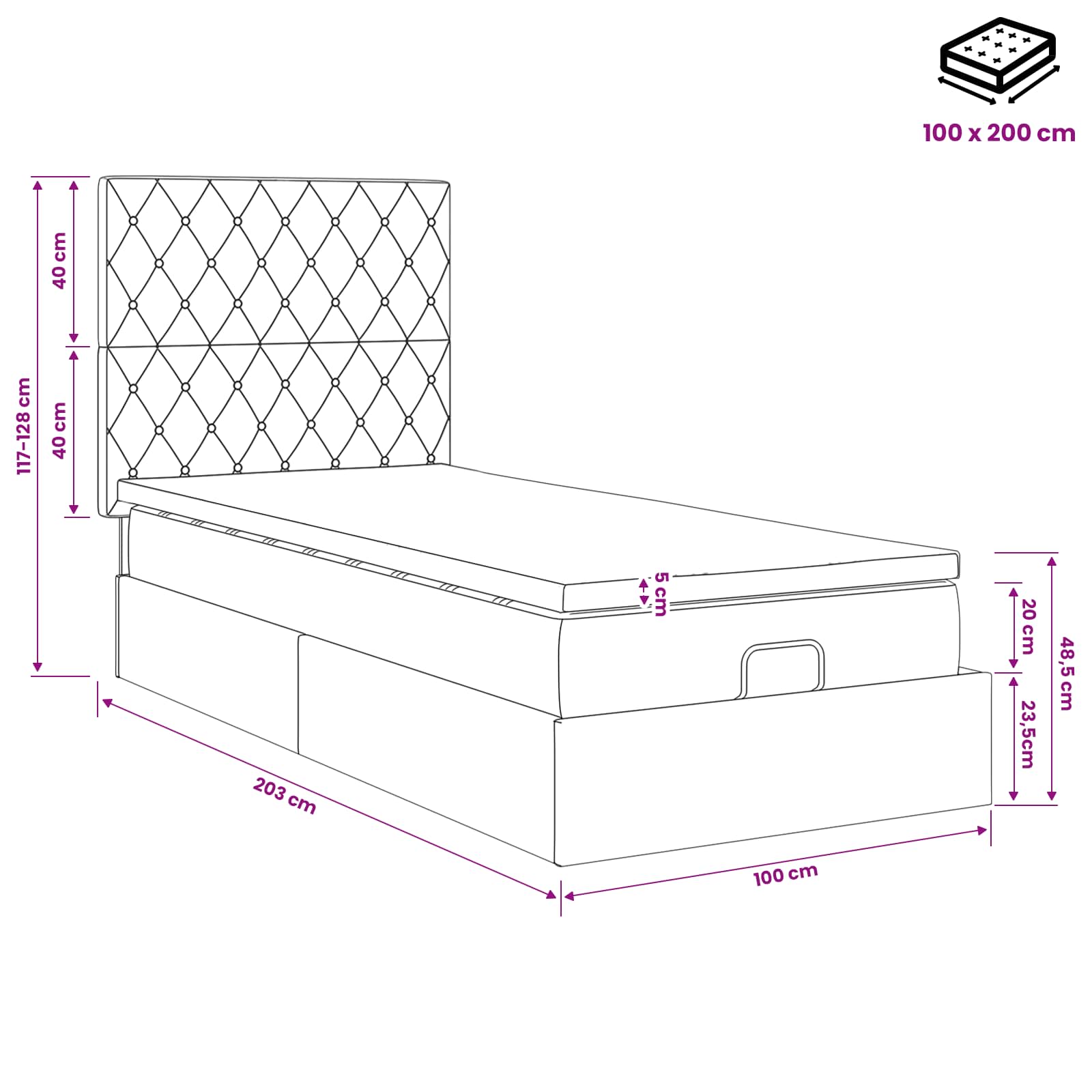 Krevet od pjene s madracem i LED-om Tamnosiva 100 x 200 cm