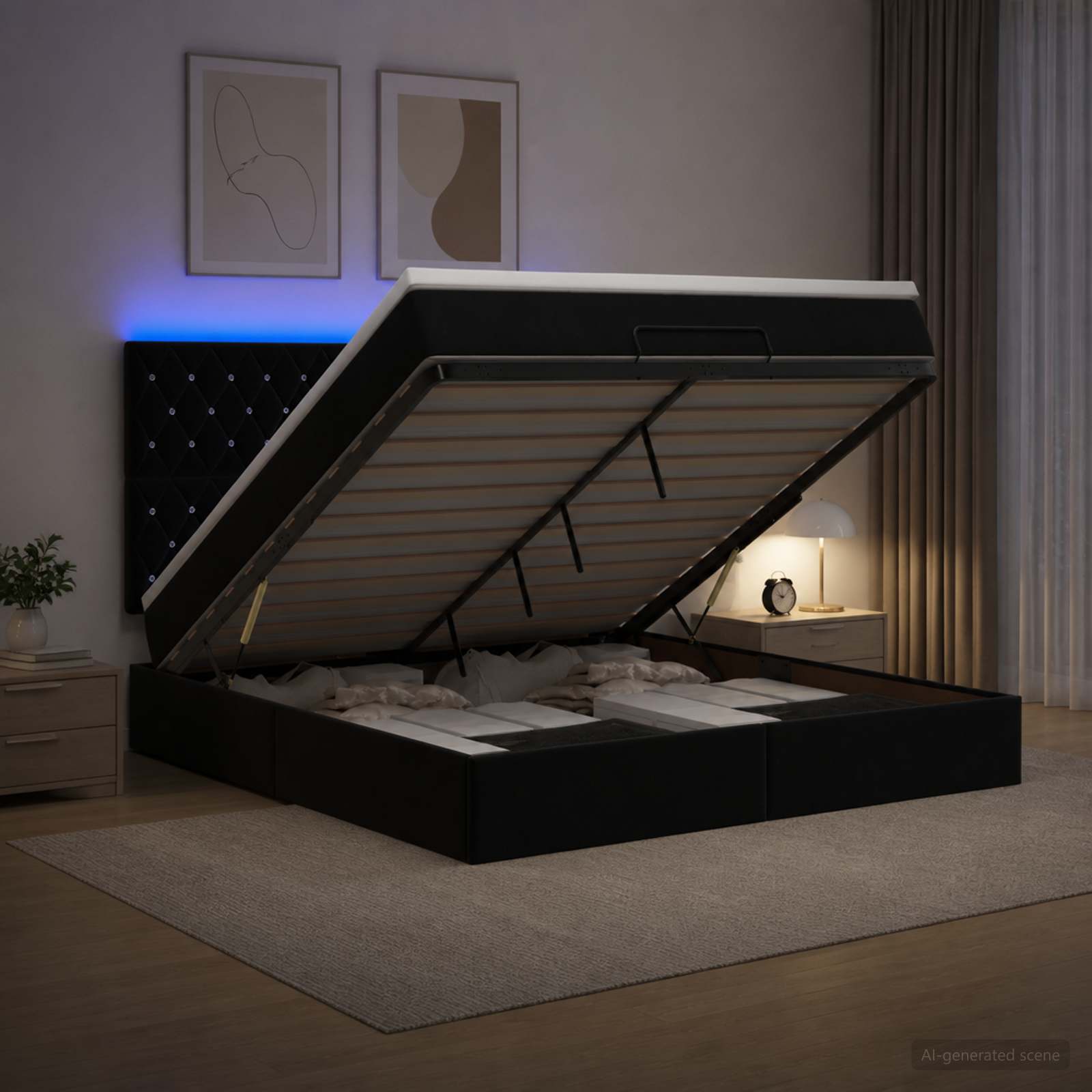 Krevet od pjene s madracem i LED-om Crna 180 x 200 cm Baršun
