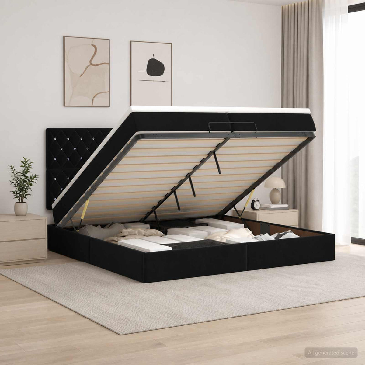 Krevet od pjene s madracem i LED-om Crna 200 x 200 cm Baršun