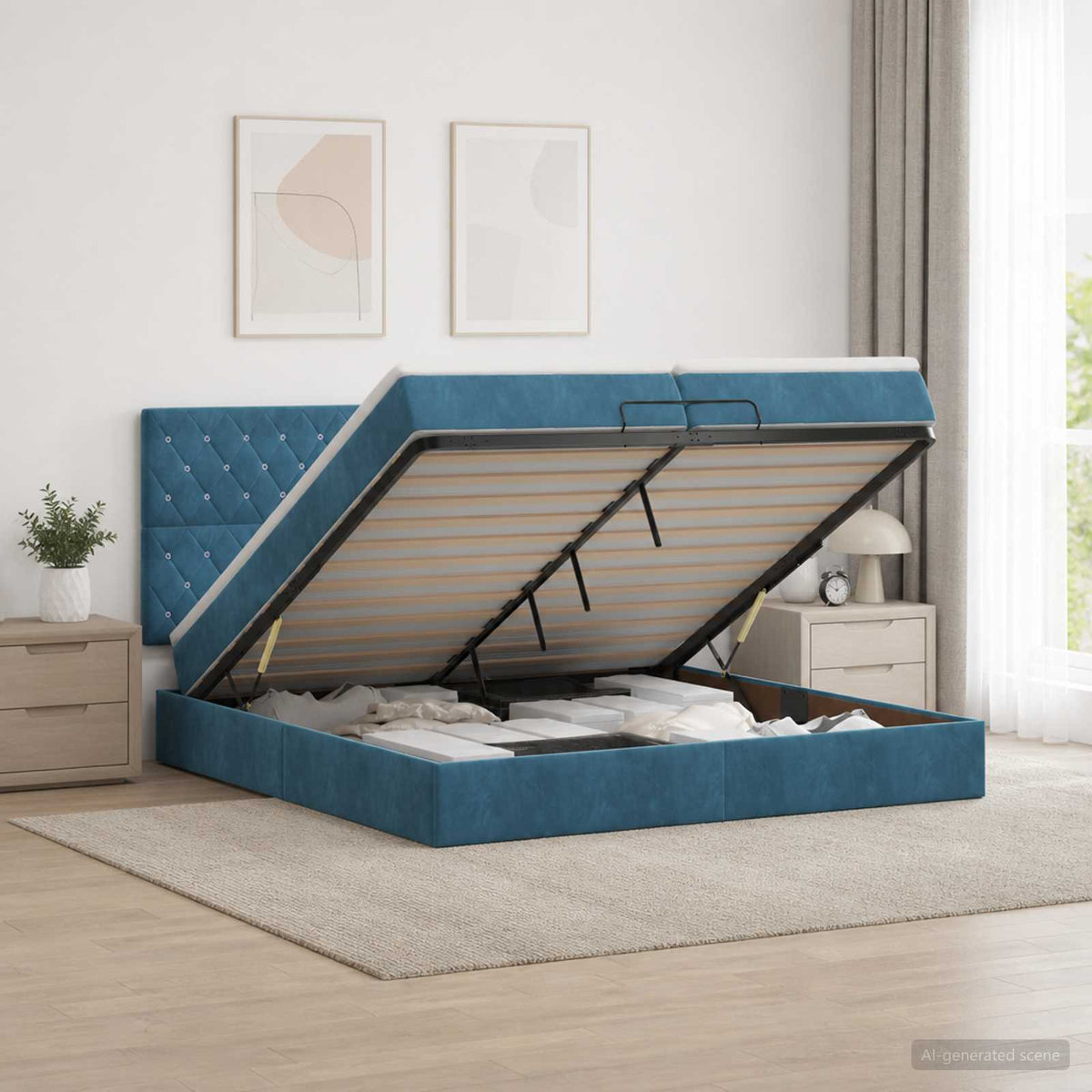 Krevet od pjene s madracem i LED-om Tamno plava 200 x 200 cm