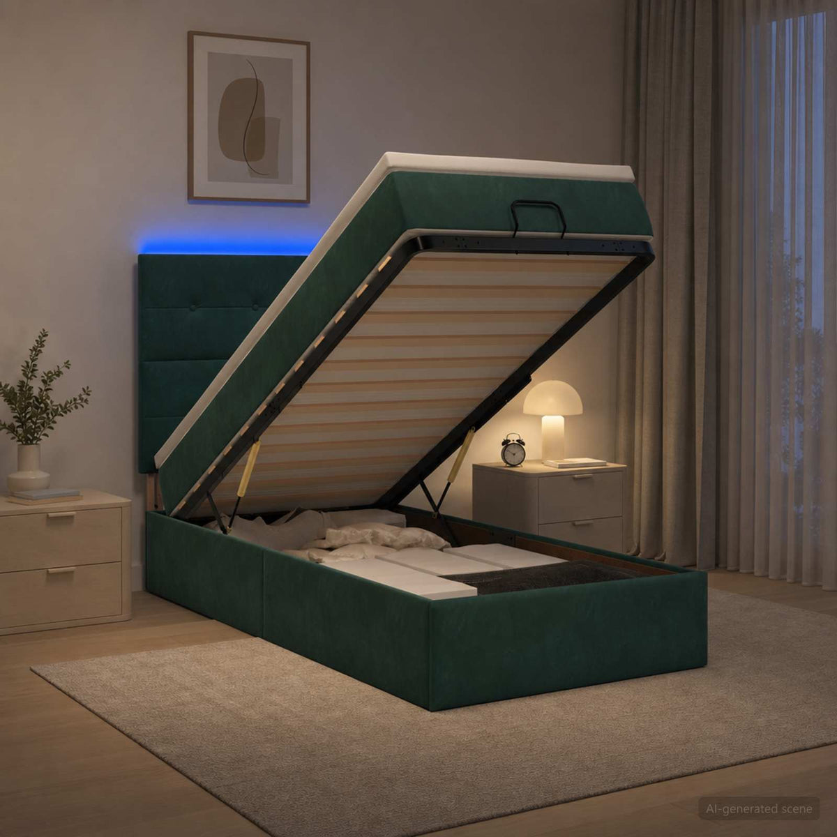 Krevet od pjene s madracem i LED-om Tamnozelena 90 x 190 cm