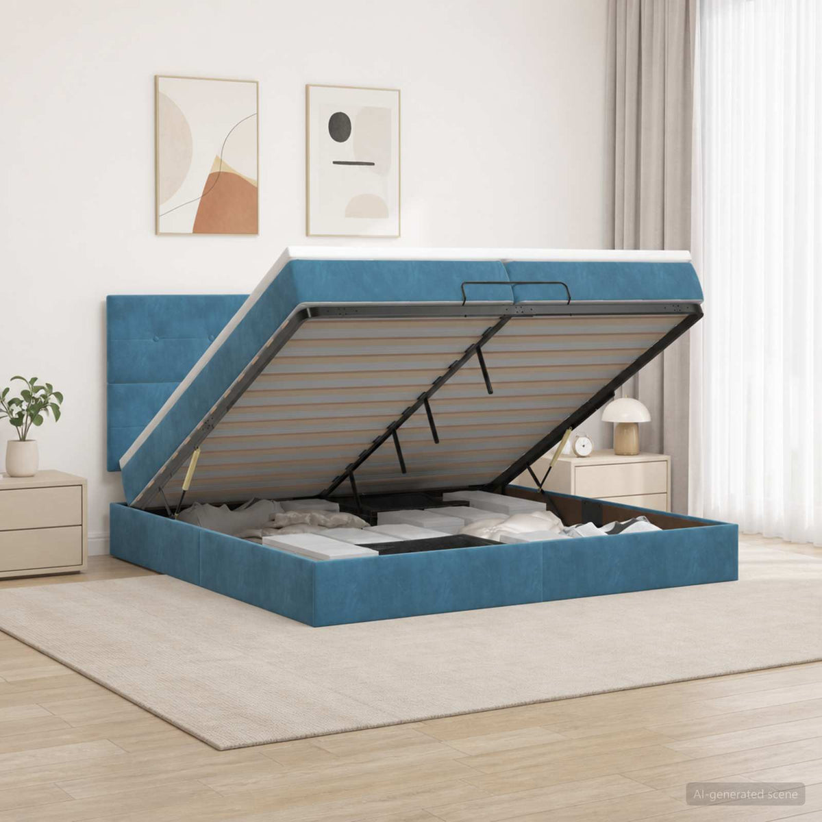 Krevet od pjene s madracem i LED-om Tamno plava 200 x 200 cm